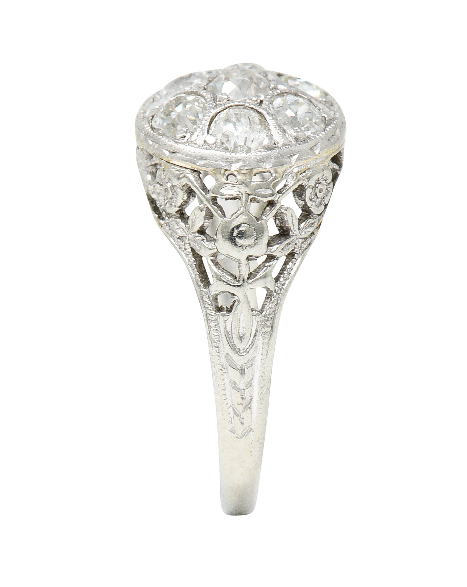 Art Deco 0.80 CTW Diamond 18 Karat White Gold Cluster Engagement RingRing - Wilson's Estate Jewelry