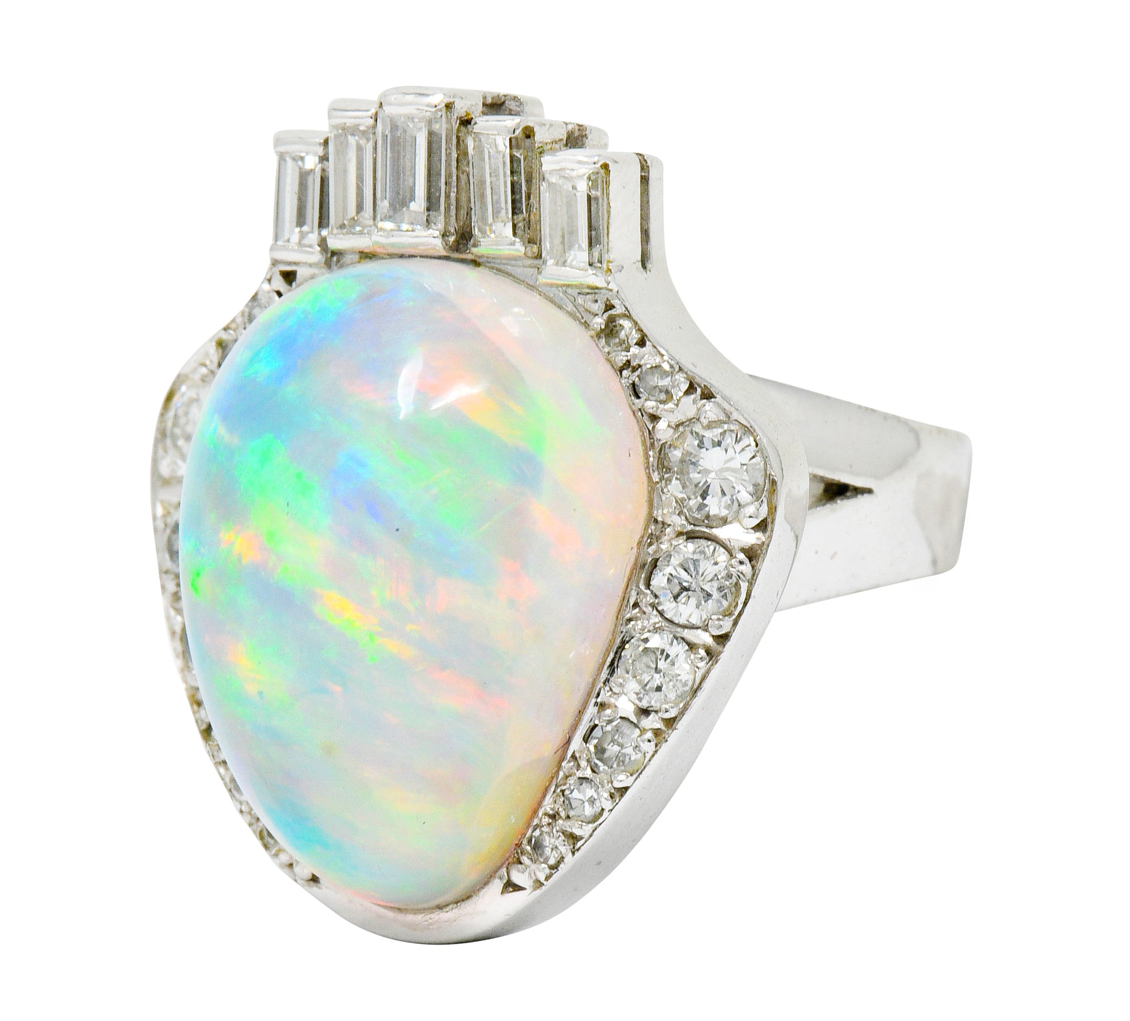 Ethereal Opal Cabochon Diamond 14 Karat White Gold Statement Ring Wilson's Estate Jewelry