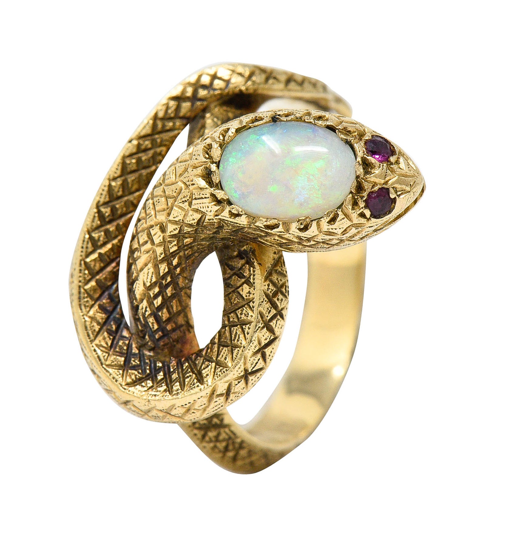 Victorian Opal Ruby 14 Karat Gold Snake Band RingRing - Wilson's Estate Jewelry