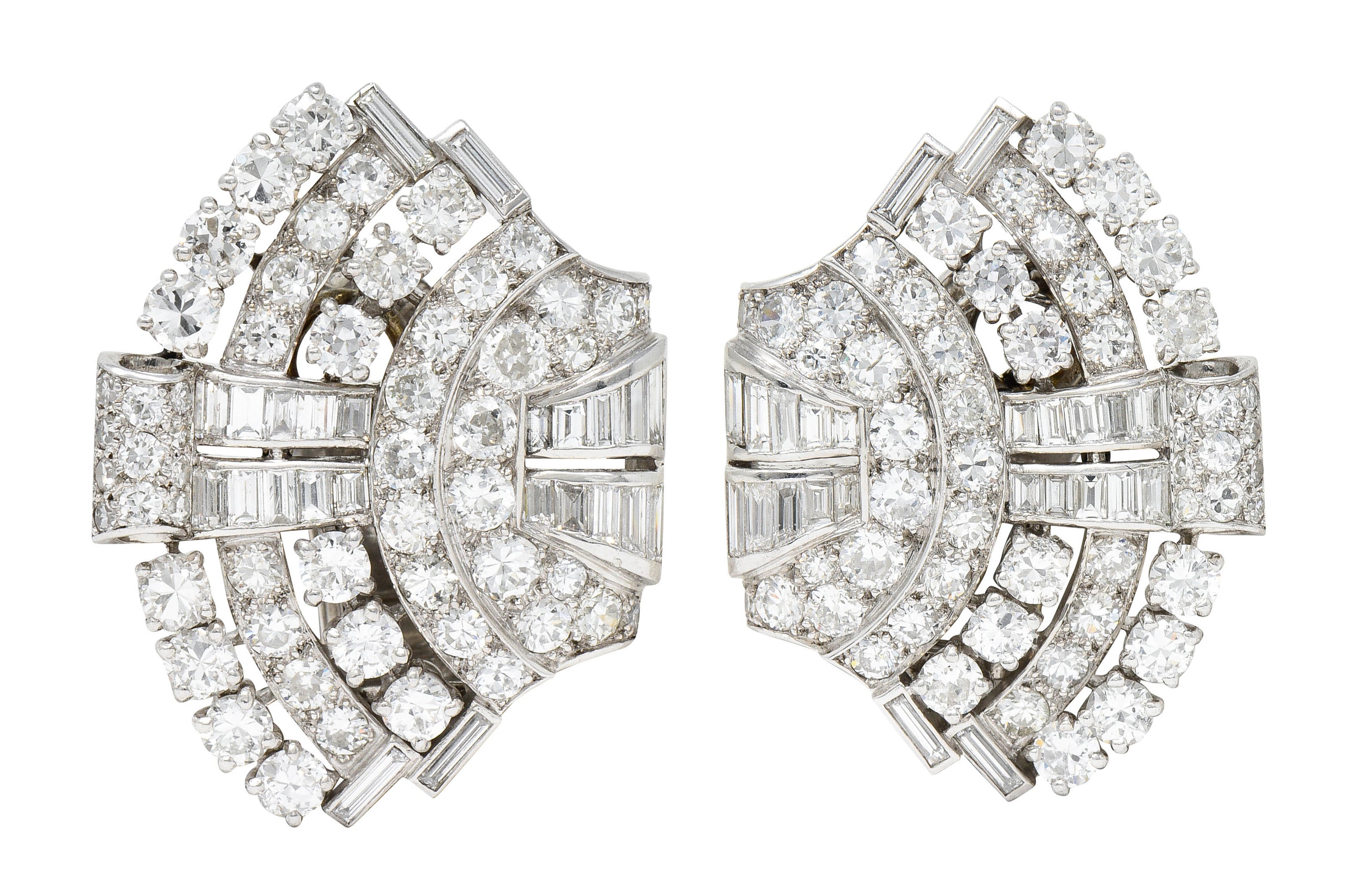 Late French Art Deco 11.00 CTW Diamond Platinum Fanned EarringsEarrings - Wilson's Estate Jewelry