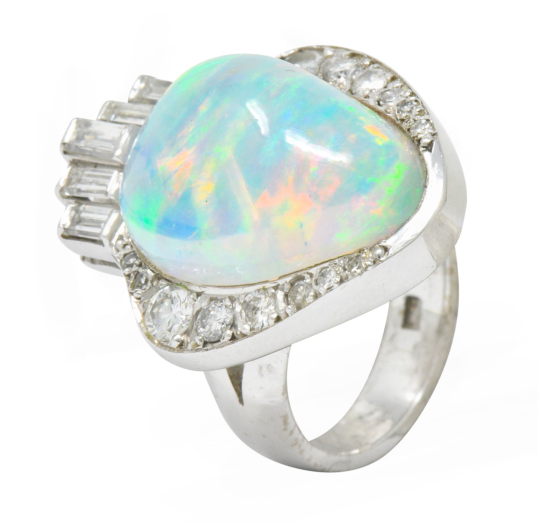 Ethereal Opal Cabochon Diamond 14 Karat White Gold Statement Ring Wilson's Estate Jewelry