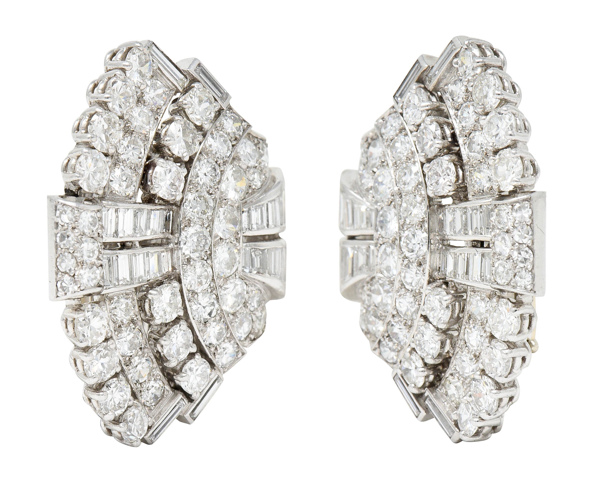 Late French Art Deco 11.00 CTW Diamond Platinum Fanned EarringsEarrings - Wilson's Estate Jewelry