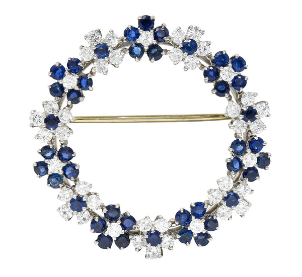 Oscar Heyman 3.05 CTW Sapphire Diamond Platinum Flower Wreath BroochBrooches & Lapel Pins - Wilson's Estate Jewelry