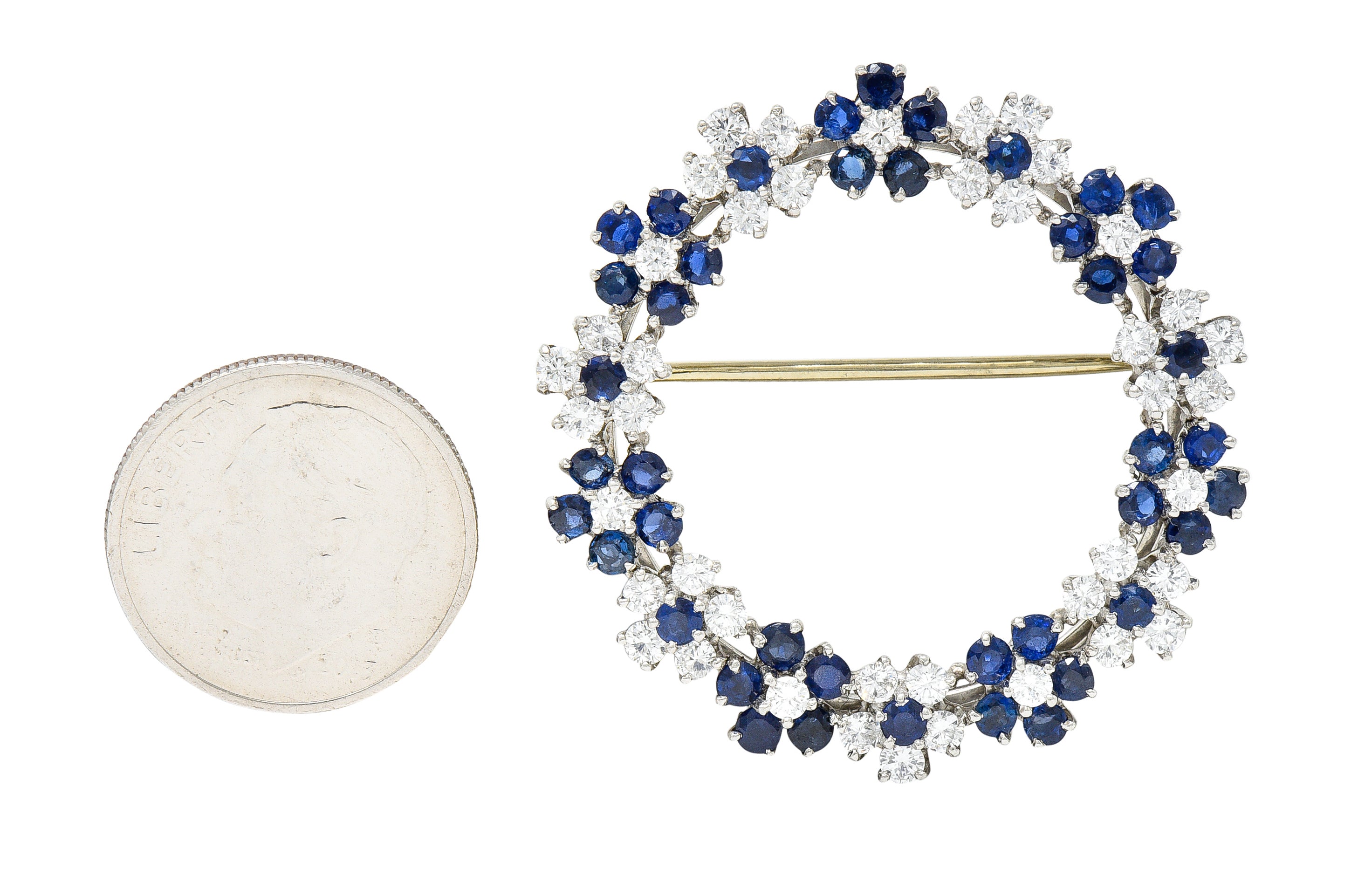 Oscar Heyman 3.05 CTW Sapphire Diamond Platinum Flower Wreath BroochBrooches & Lapel Pins - Wilson's Estate Jewelry