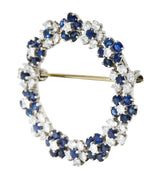 Oscar Heyman 3.05 CTW Sapphire Diamond Platinum Flower Wreath BroochBrooches & Lapel Pins - Wilson's Estate Jewelry