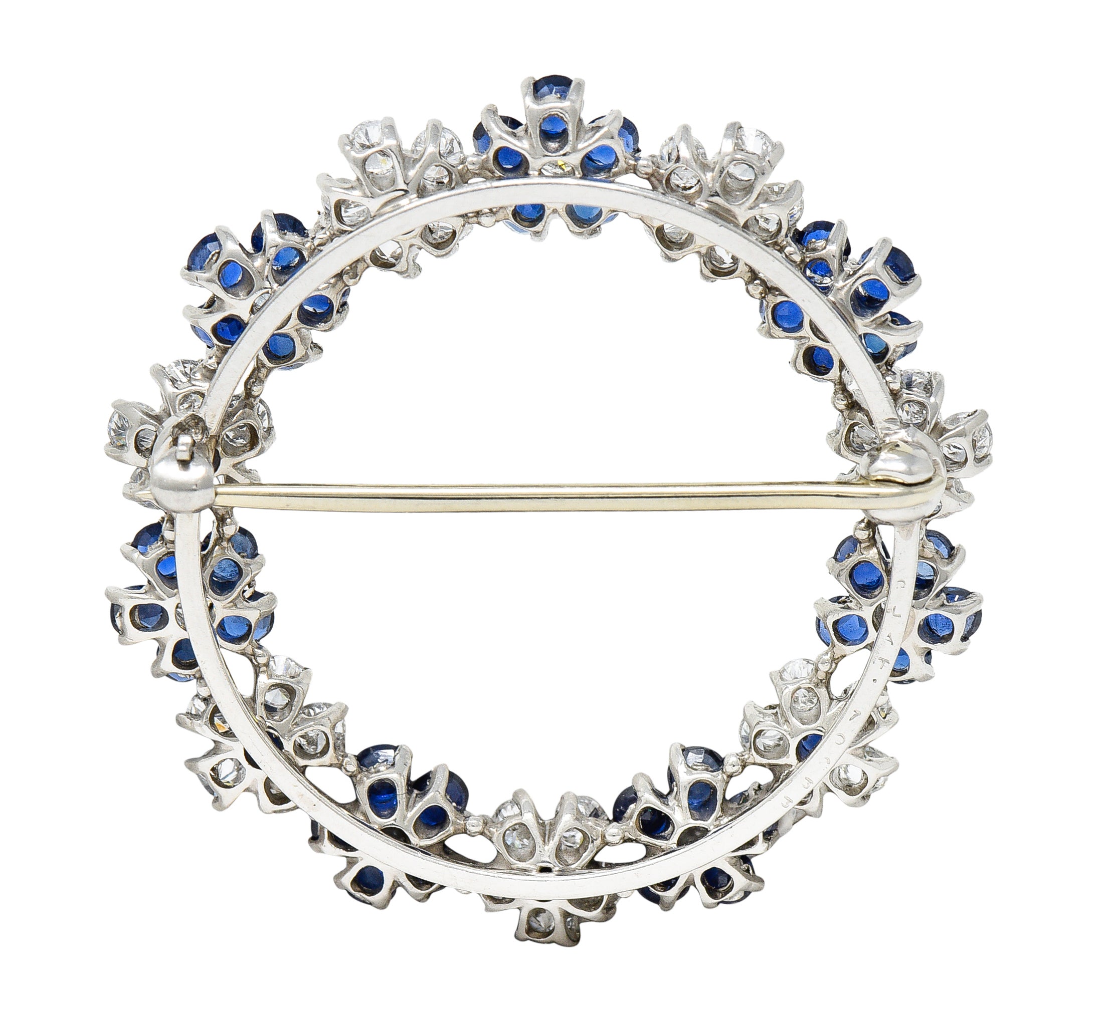 Oscar Heyman 3.05 CTW Sapphire Diamond Platinum Flower Wreath BroochBrooches & Lapel Pins - Wilson's Estate Jewelry