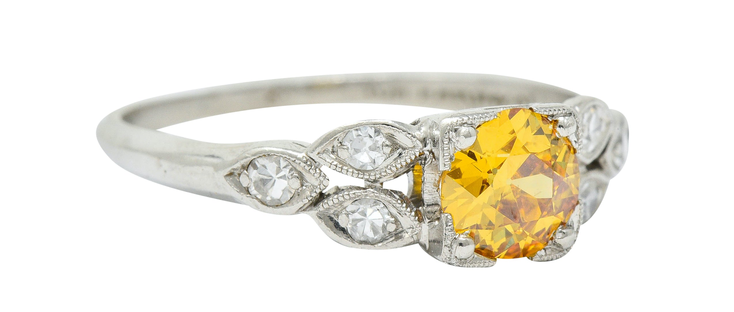 Retro 0.60 CTW Orange-Yellow & White Diamond Platinum Engagement Ring GIARing - Wilson's Estate Jewelry