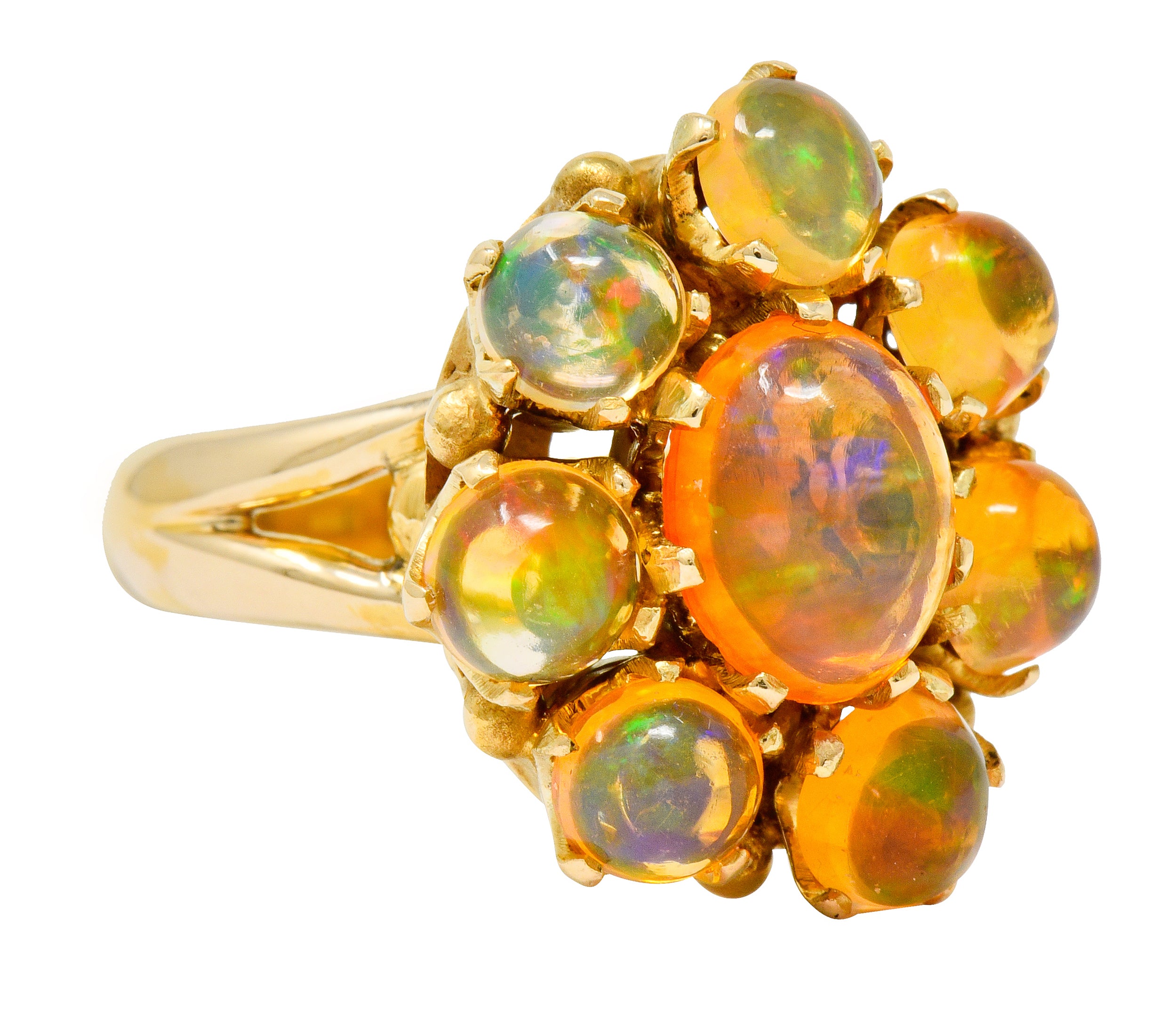 Victorian Mexican Fire Opal 14 Karat Gold Cluster Ring - Wilson's Estate Jewelry