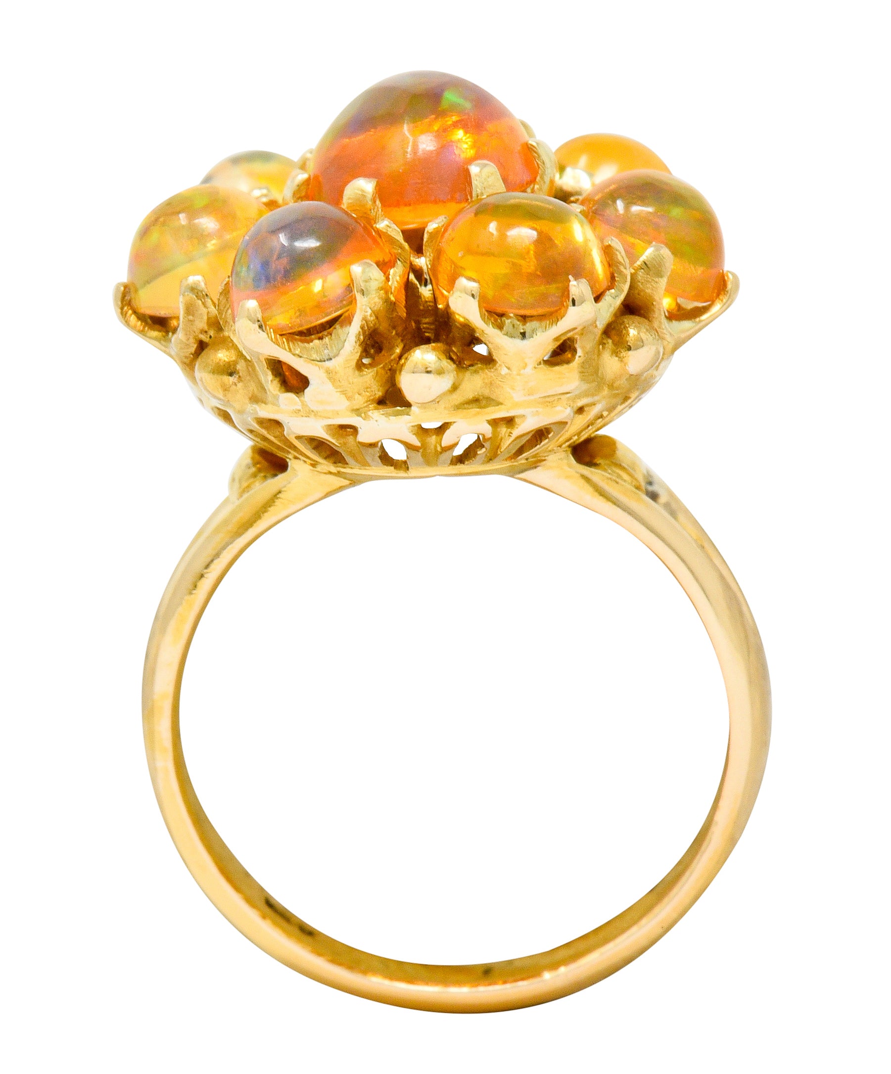 Victorian Mexican Fire Opal 14 Karat Gold Cluster Ring - Wilson's Estate Jewelry