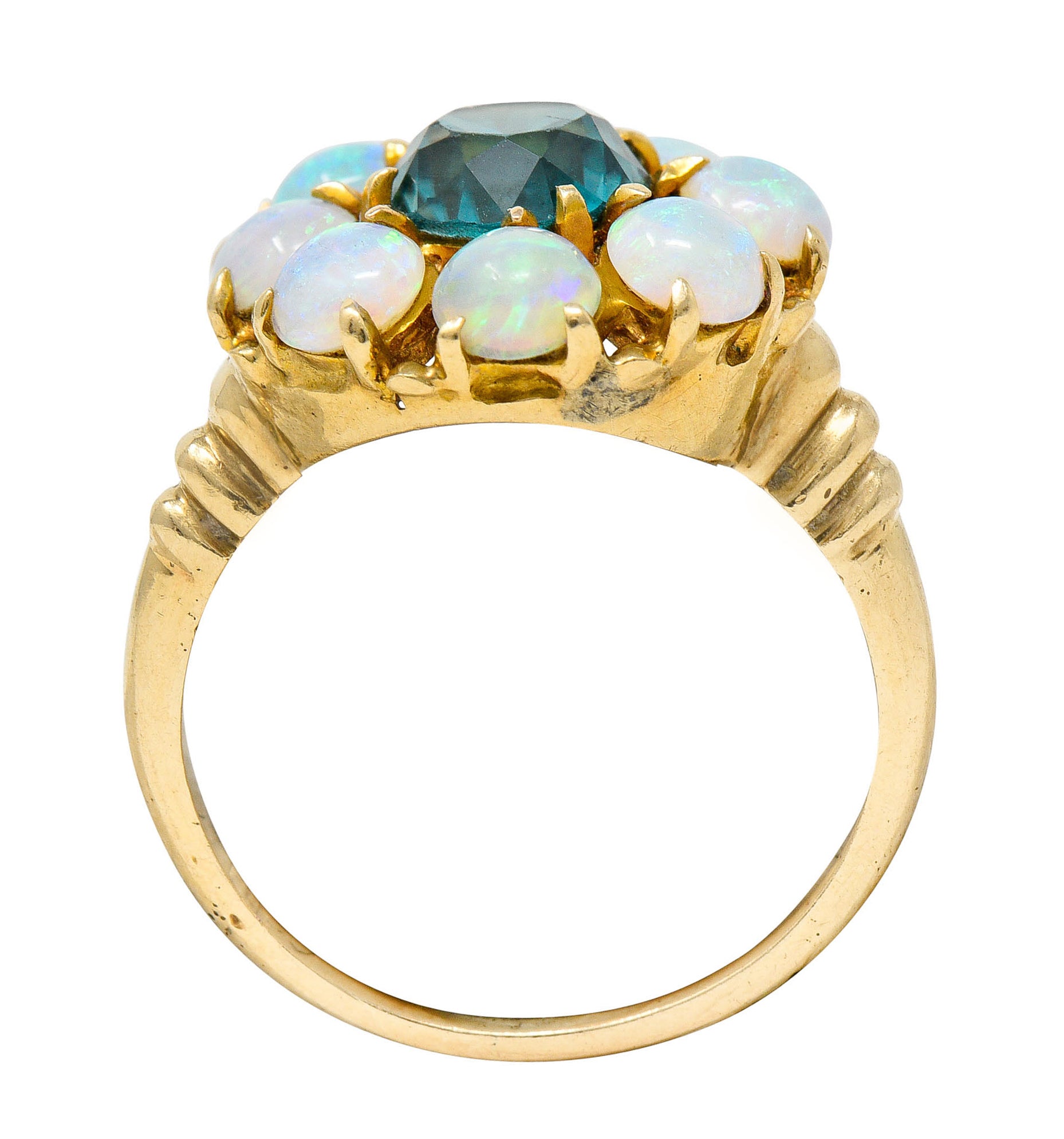 Retro Blue Zircon Opal 14 Karat Gold Cluster RingRing - Wilson's Estate Jewelry