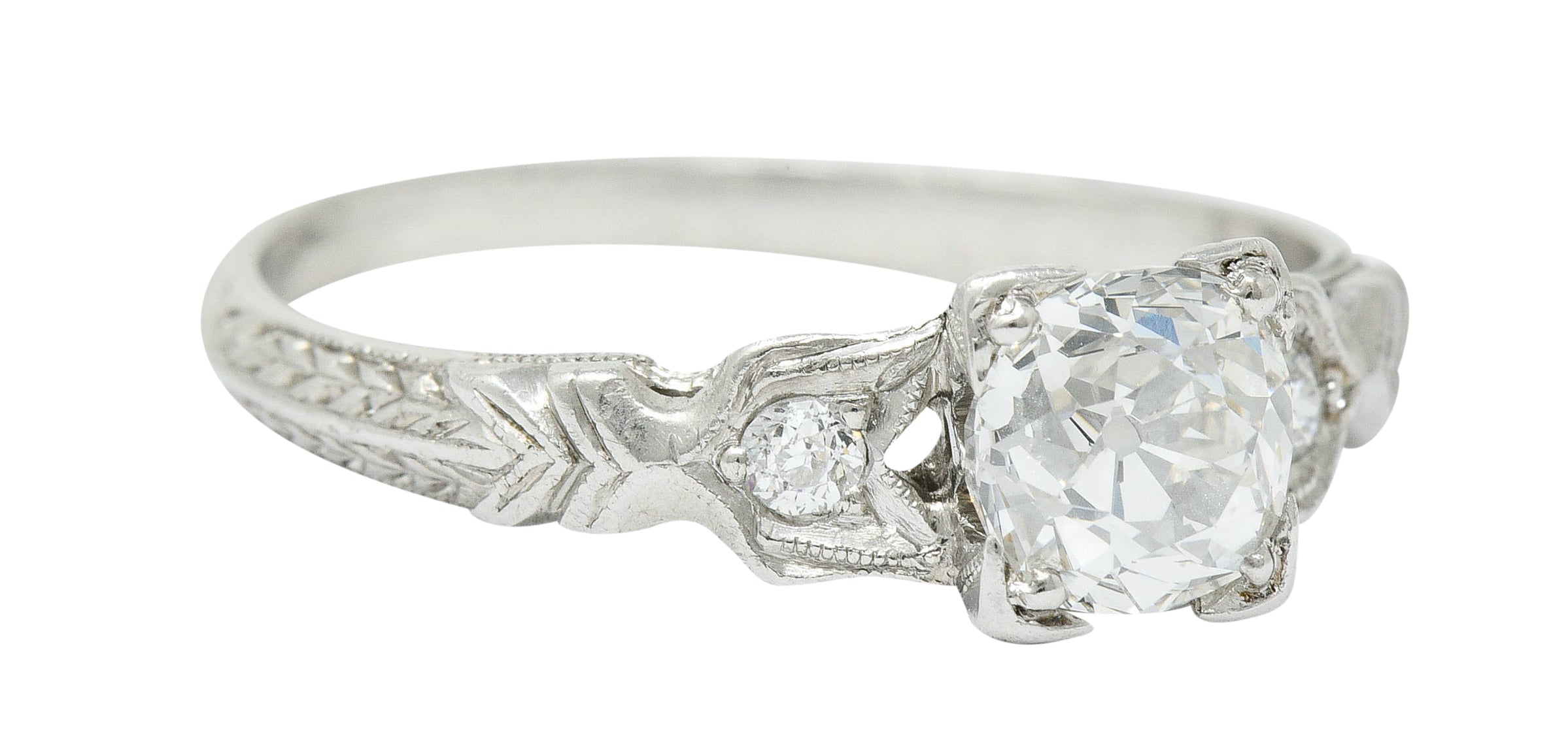 Late Art Deco 0.90 CTW Diamond Platinum Tulip Engagement Ring GIARing - Wilson's Estate Jewelry