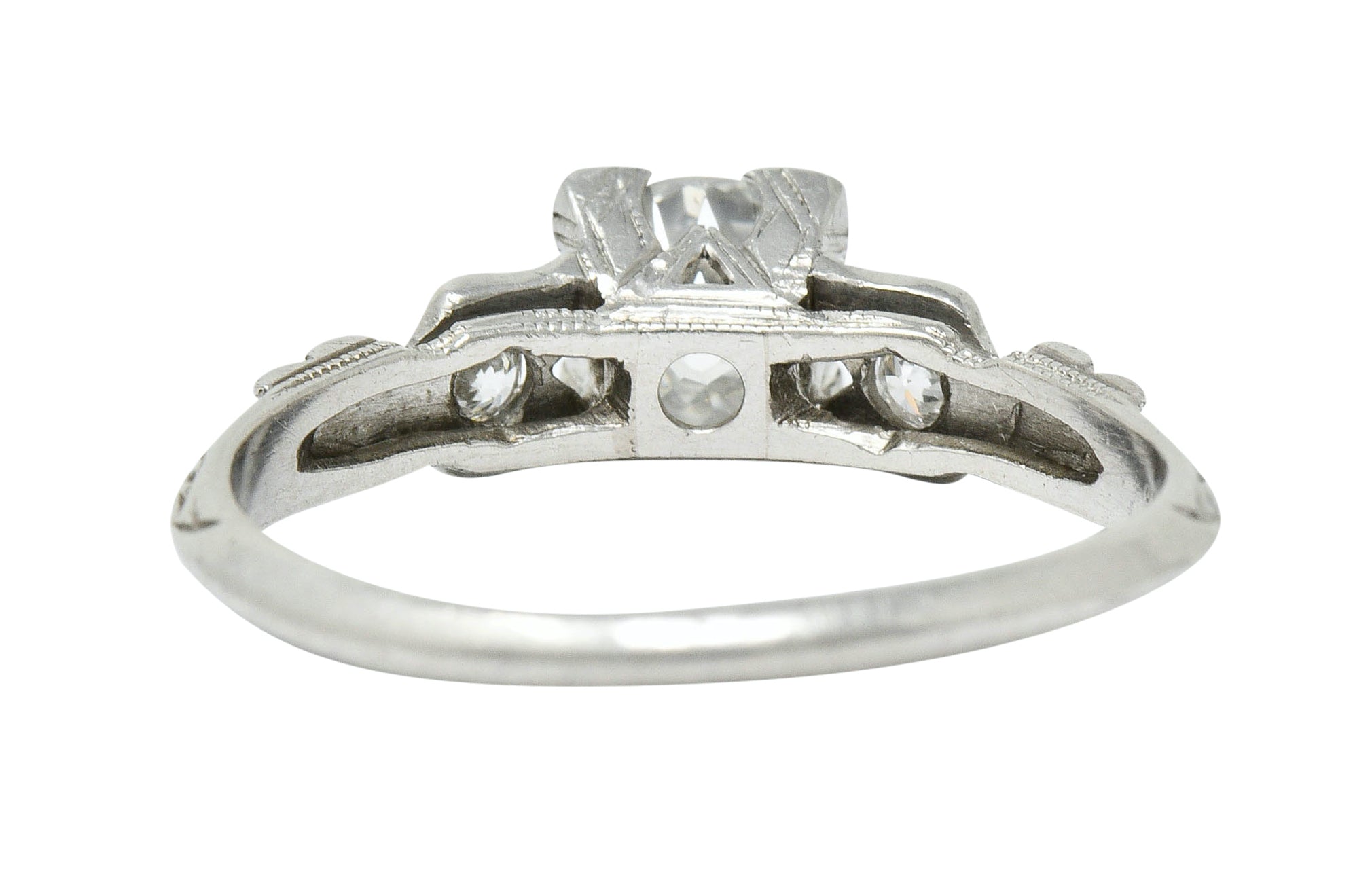 Late Art Deco 0.90 CTW Diamond Platinum Tulip Engagement Ring GIARing - Wilson's Estate Jewelry