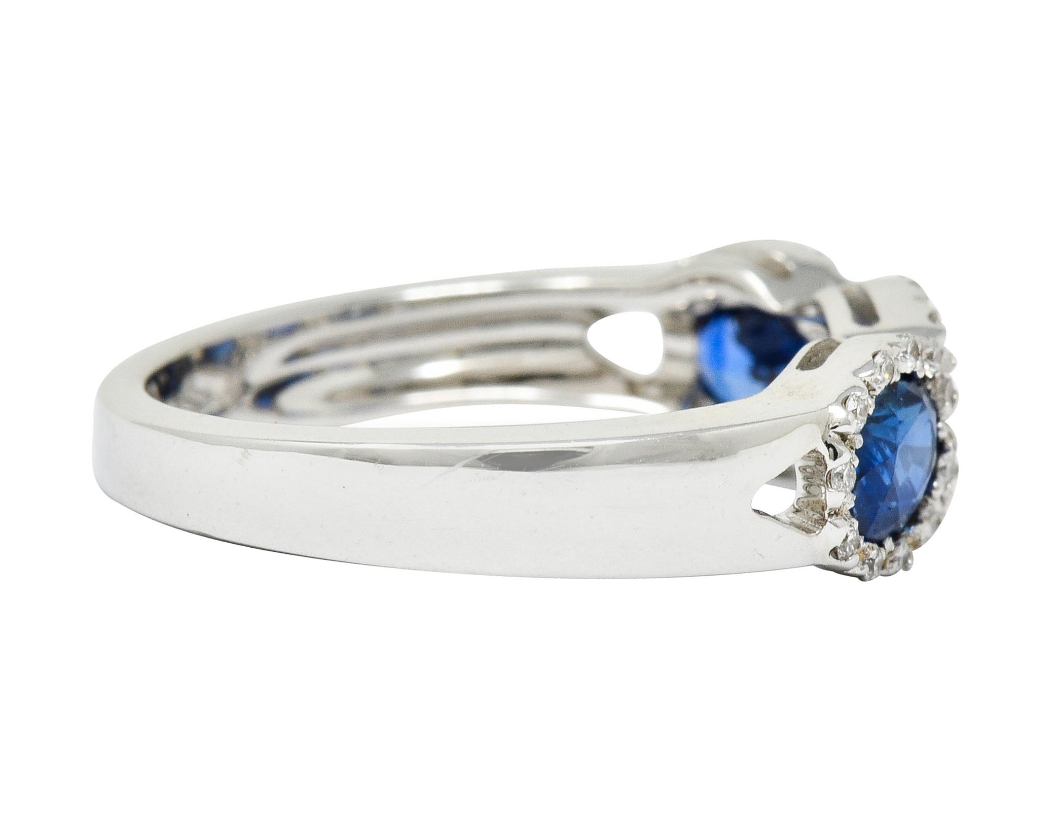 Contemporary Italian 1.75 CTW Sapphire Diamond 18 Karat White Gold Cluster RingRing - Wilson's Estate Jewelry