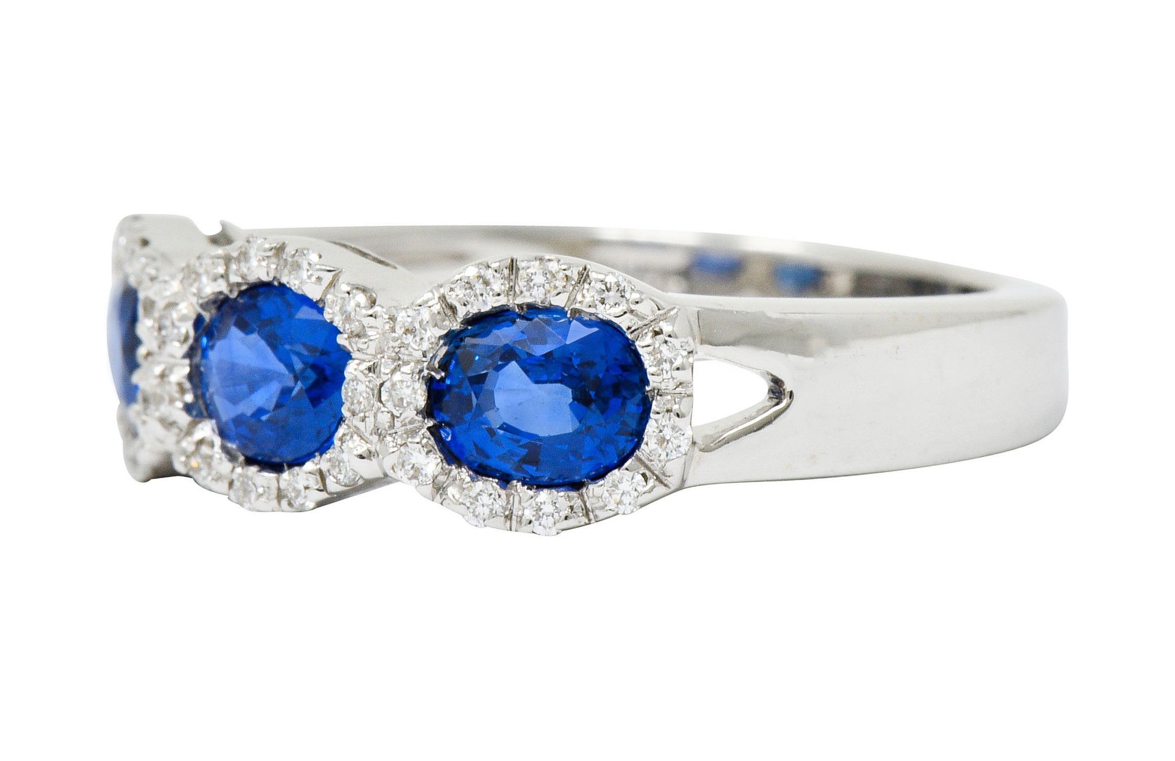 Contemporary Italian 1.75 CTW Sapphire Diamond 18 Karat White Gold Cluster RingRing - Wilson's Estate Jewelry