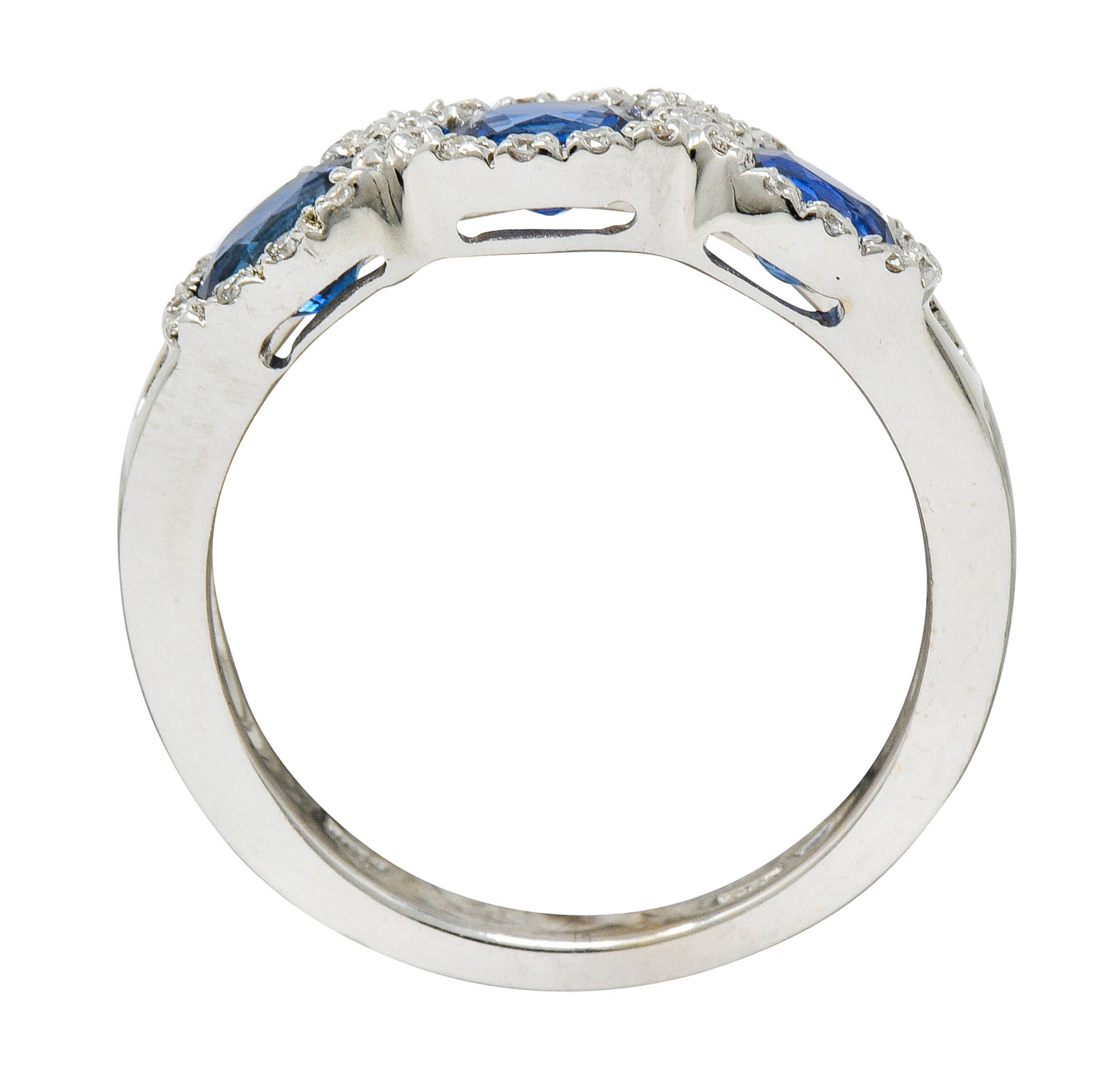 Contemporary Italian 1.75 CTW Sapphire Diamond 18 Karat White Gold Cluster RingRing - Wilson's Estate Jewelry