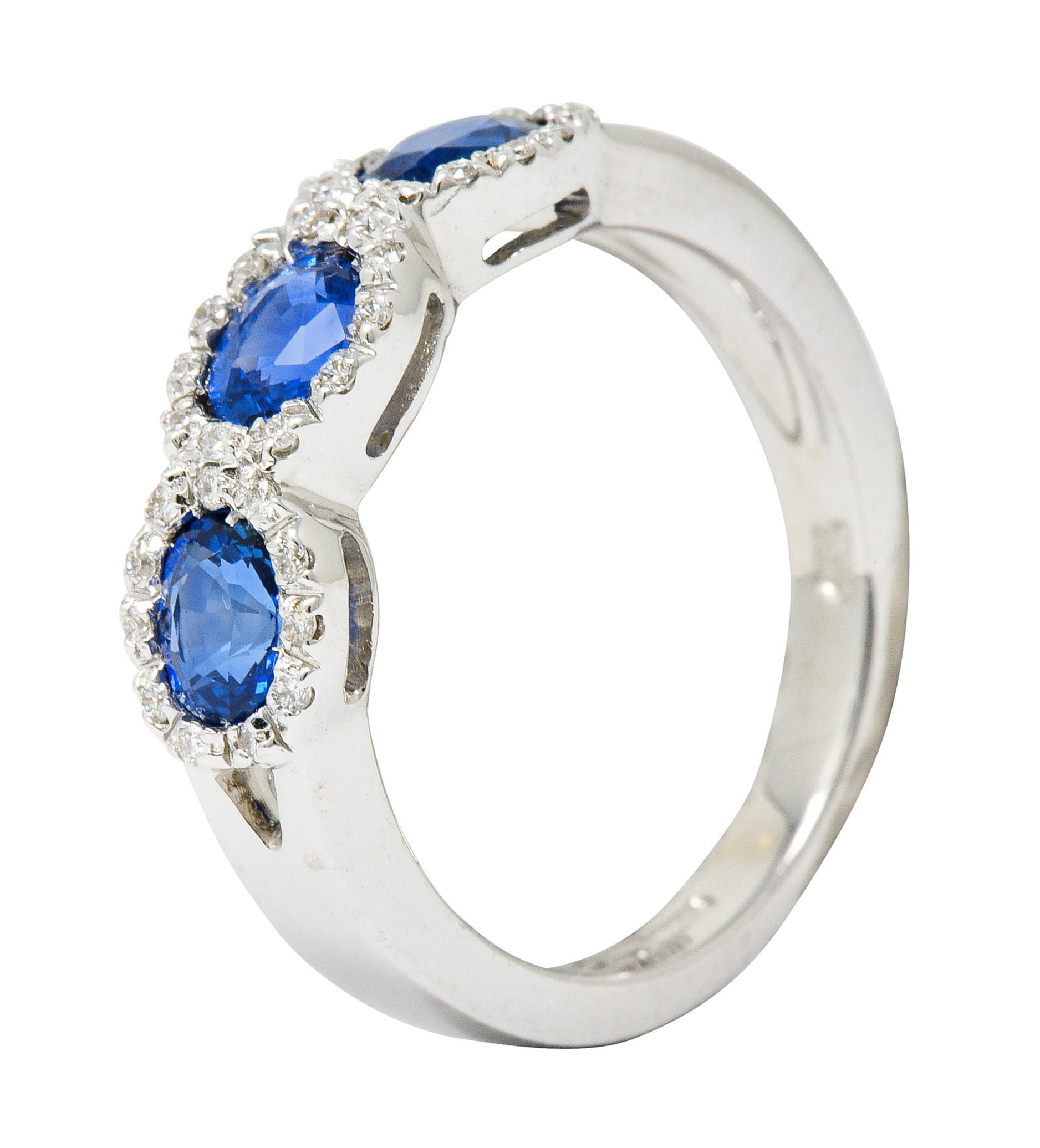 Contemporary Italian 1.75 CTW Sapphire Diamond 18 Karat White Gold Cluster RingRing - Wilson's Estate Jewelry