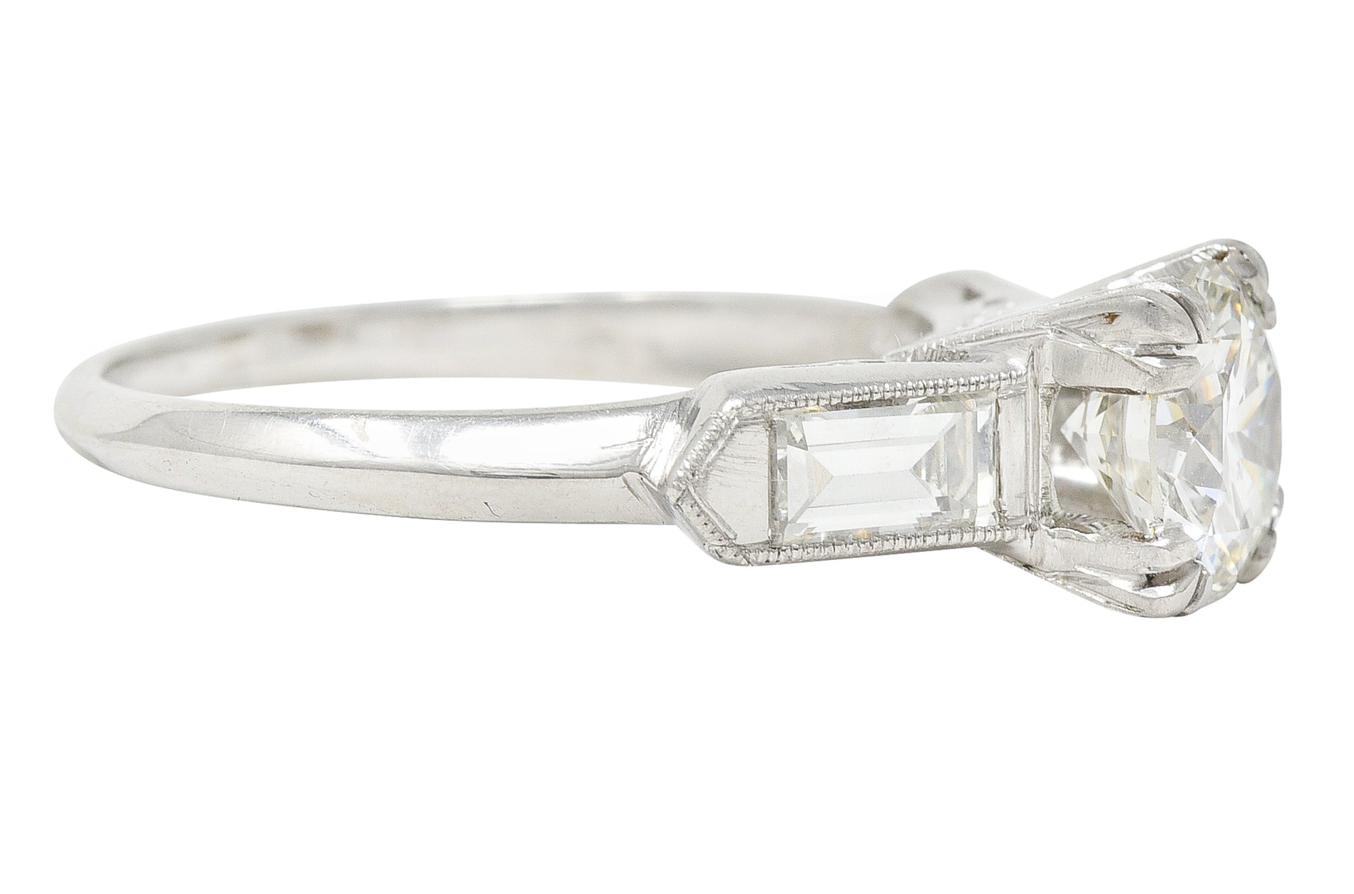 Mid-Century 1.73 CTW Diamond Platinum Chevron Vintage Engagement Ring GIA Wilson's Estate Jewelry