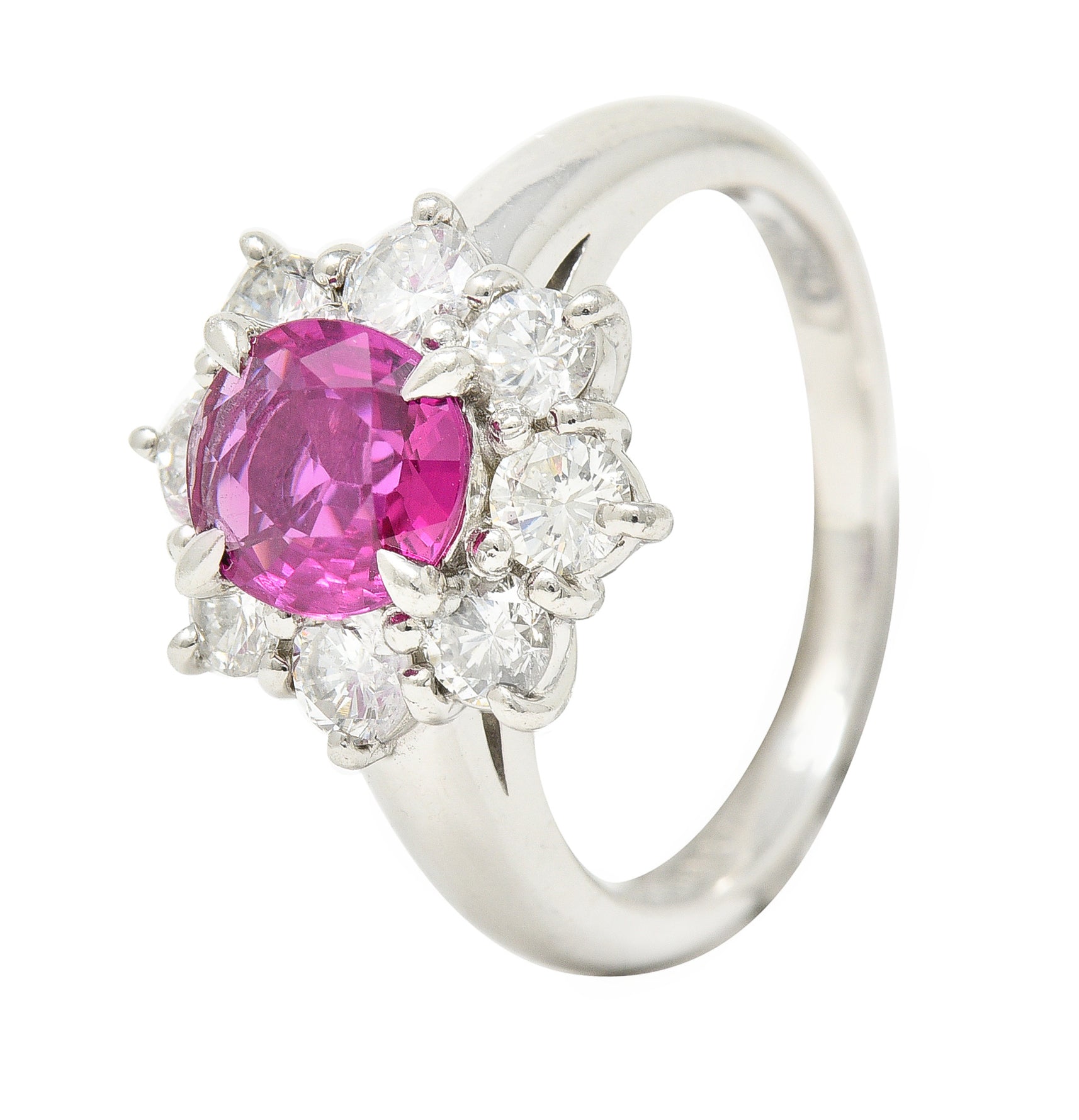 Contemporary 1.89 CTW Oval Cut Ruby Diamond Platinum Cluster Ring Wilson's Estate Jewelry