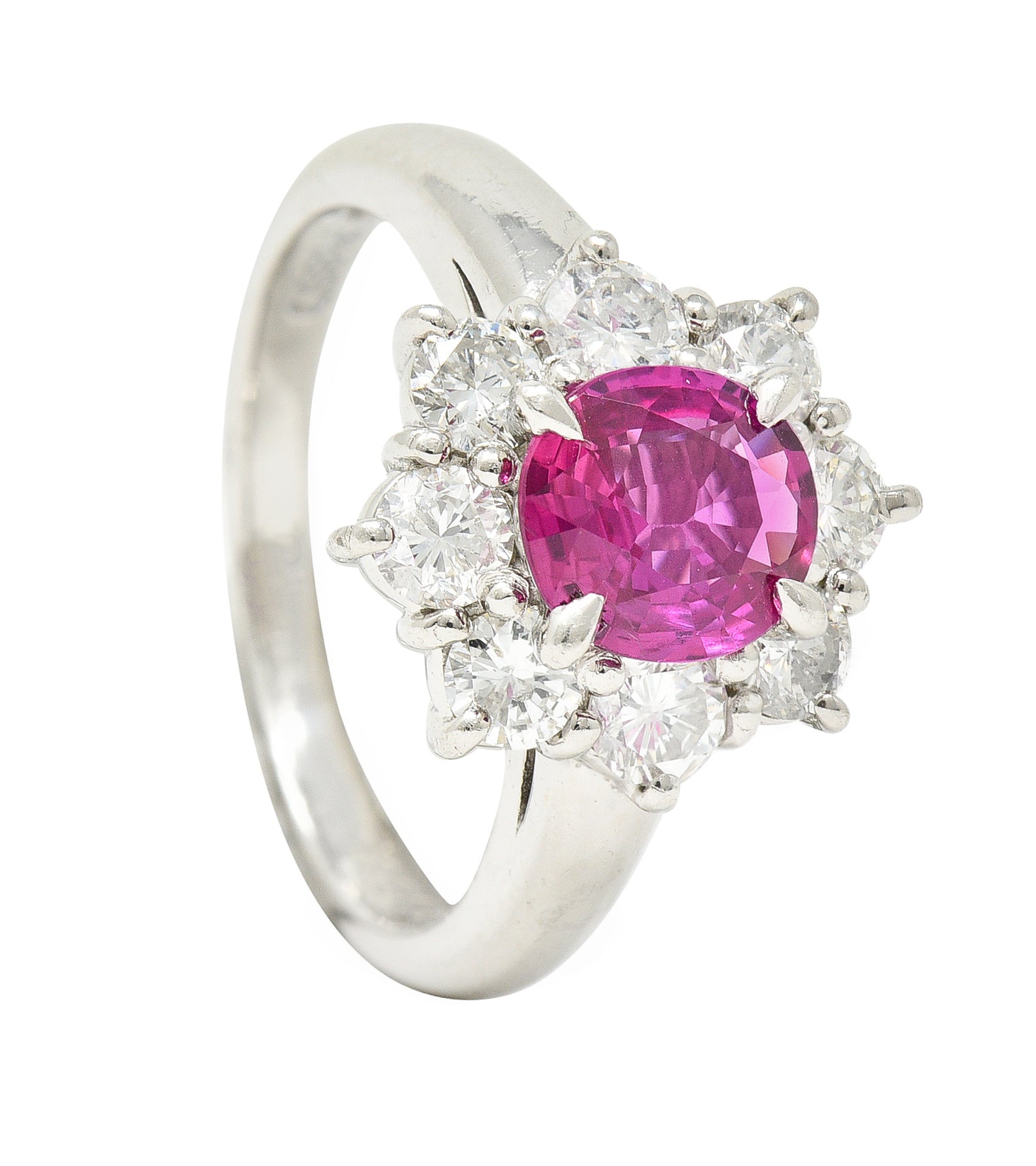 Contemporary 1.89 CTW Oval Cut Ruby Diamond Platinum Cluster Ring Wilson's Estate Jewelry