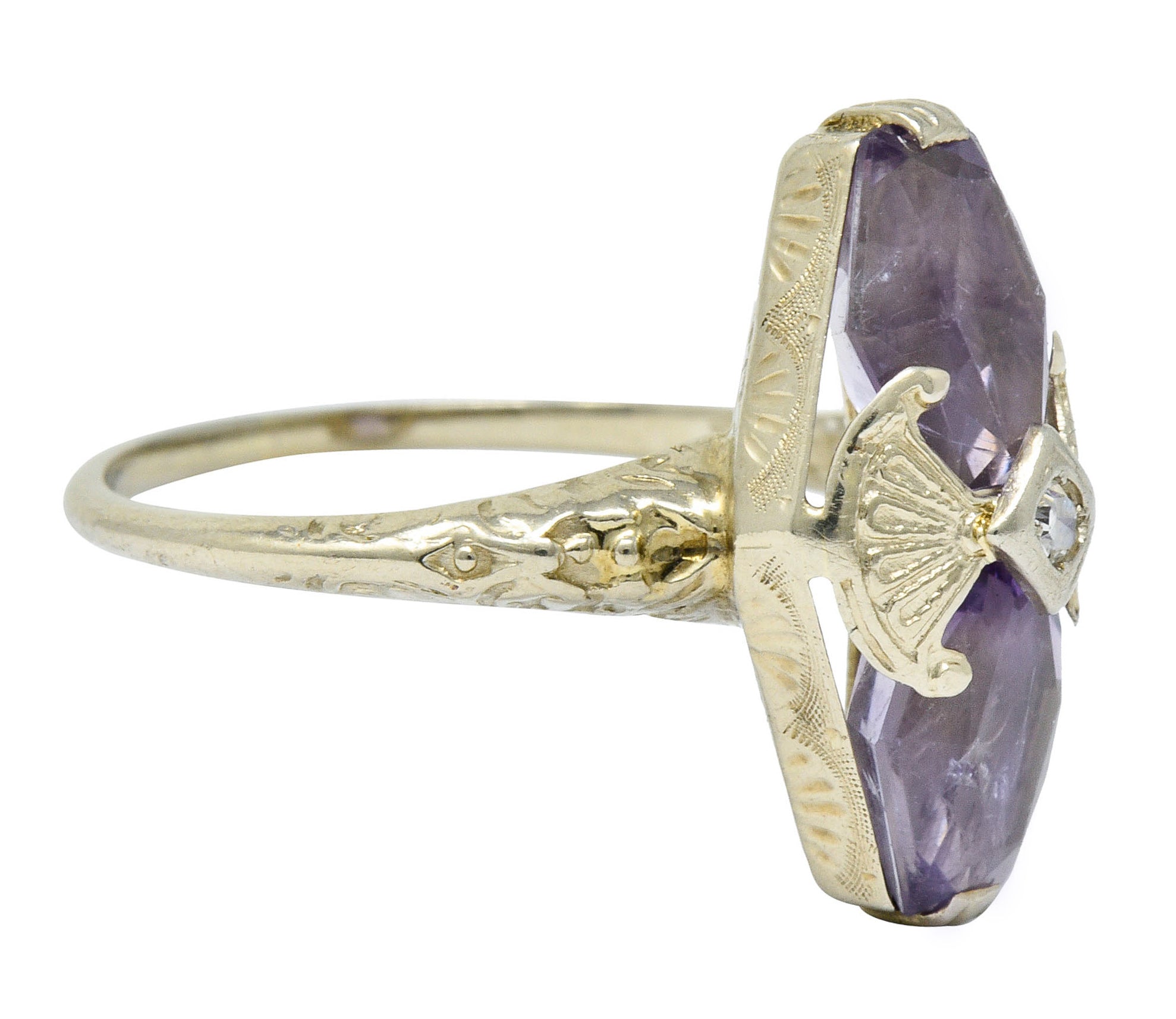 Art Deco Amethyst Diamond 14 Karat White Gold Statement RingRing - Wilson's Estate Jewelry