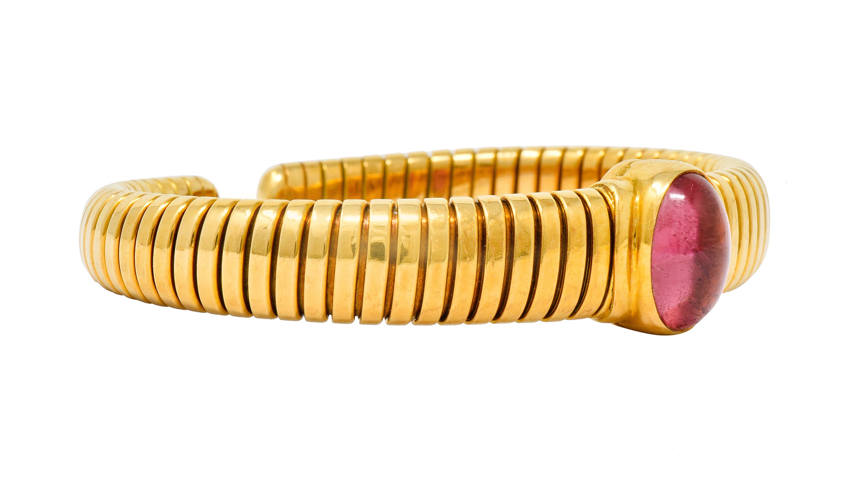 Bulgari Vintage Pink Tourmaline 18 Karat Gold Tubogas Cuff Bracelet - Wilson's Estate Jewelry