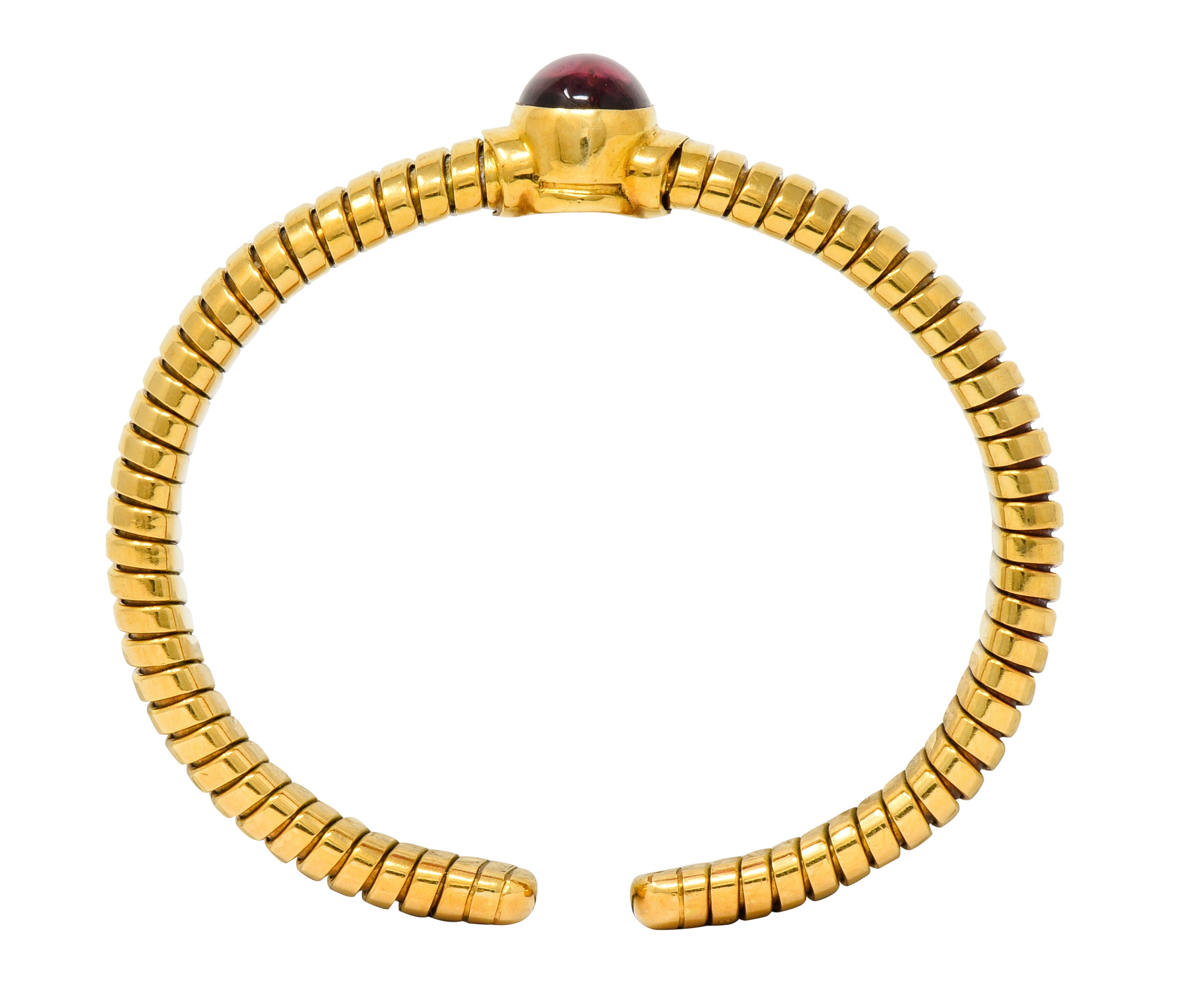 Bulgari Vintage Pink Tourmaline 18 Karat Gold Tubogas Cuff Bracelet - Wilson's Estate Jewelry