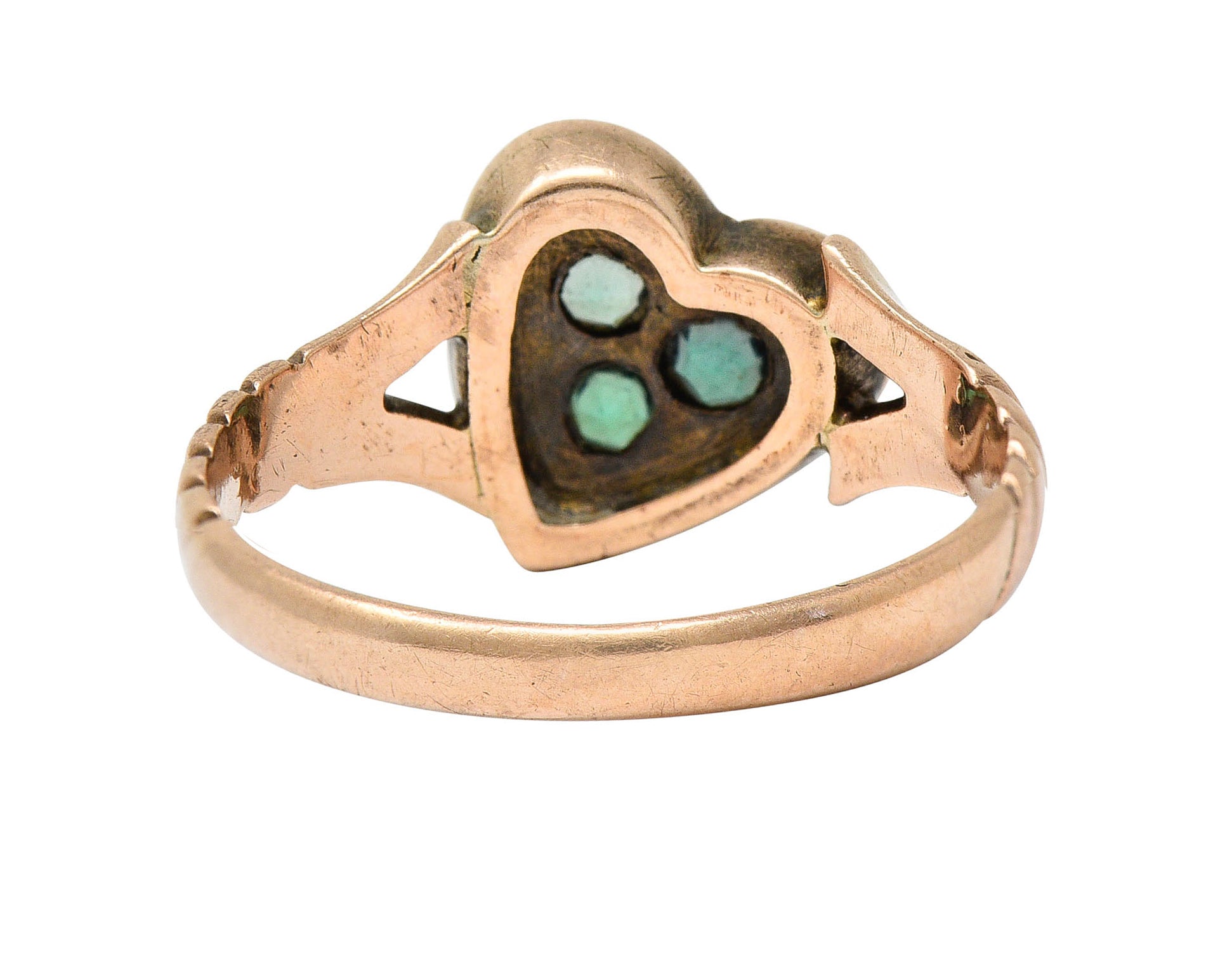 Victorian Diamond & Green Paste 14 Karat Rose Gold Heart RingRing - Wilson's Estate Jewelry