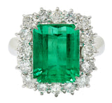 7.70 CTW Colombian Emerald Diamond Platinum Cluster Ring GIARing - Wilson's Estate Jewelry