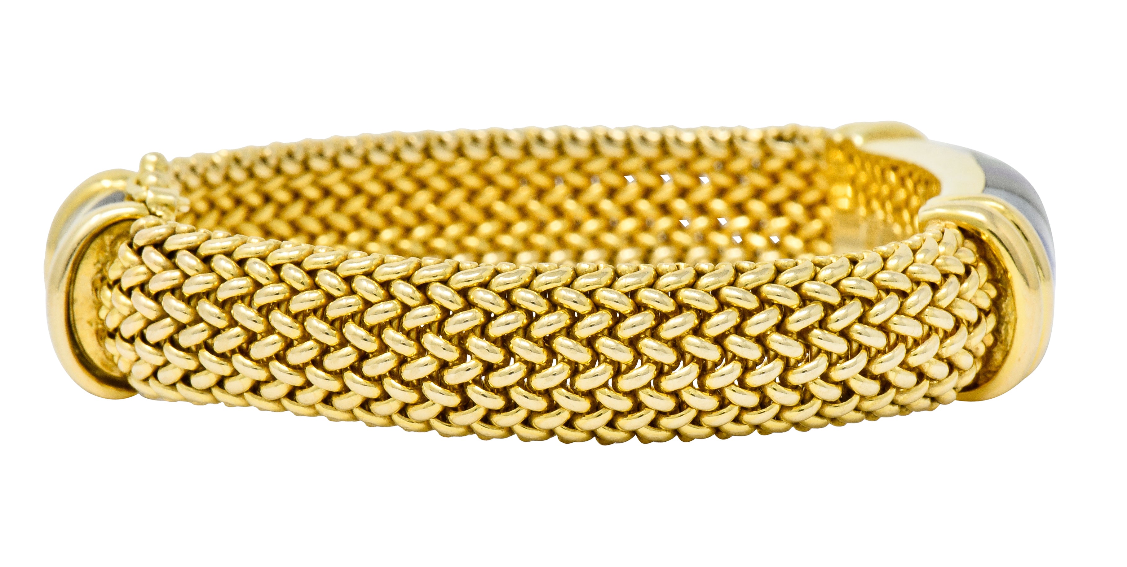 Asch Grossbardt Vintage Diamond Gemstone Inlay 14 Karat Gold Mesh Bracelet - Wilson's Estate Jewelry