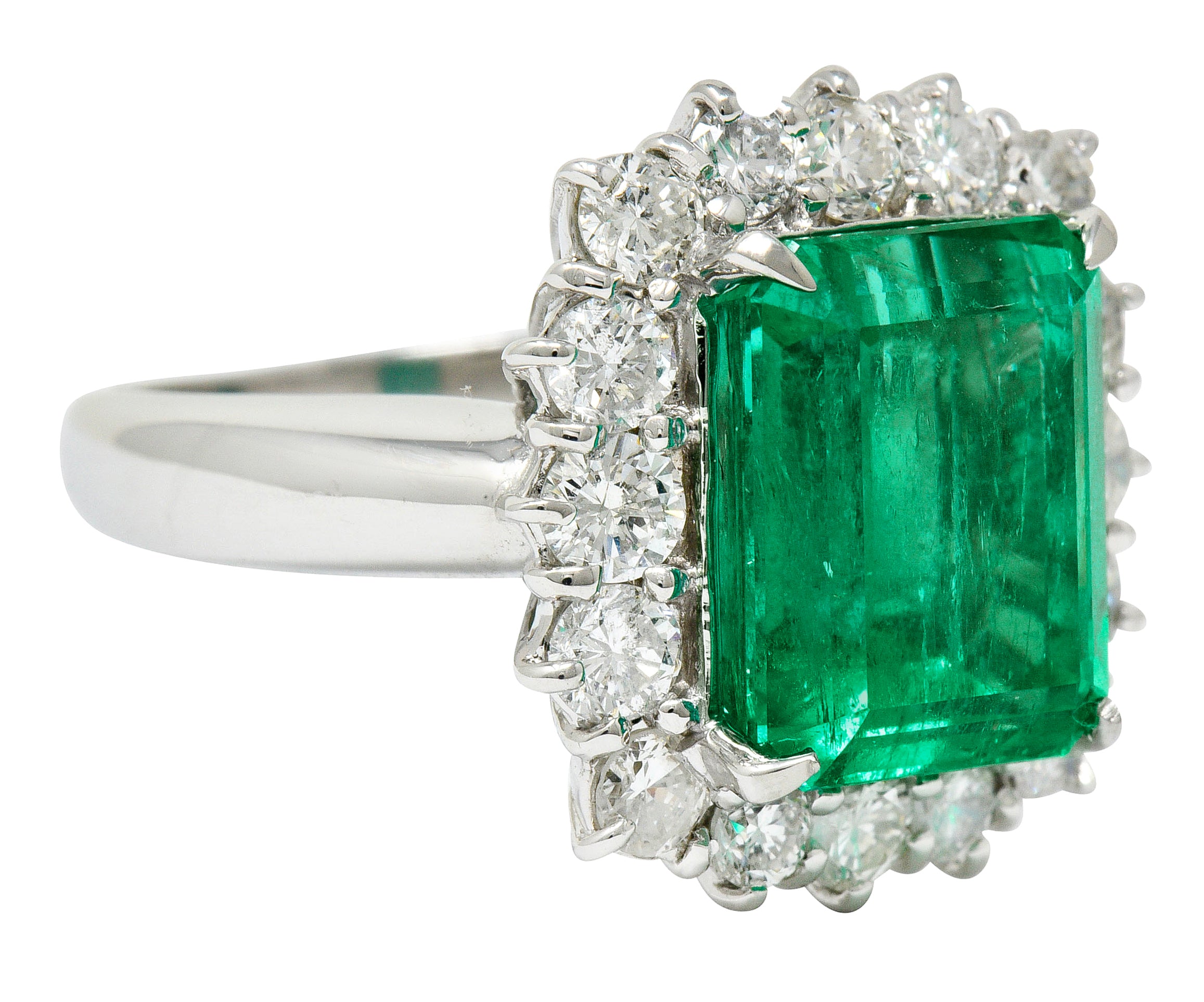 7.70 CTW Colombian Emerald Diamond Platinum Cluster Ring GIARing - Wilson's Estate Jewelry