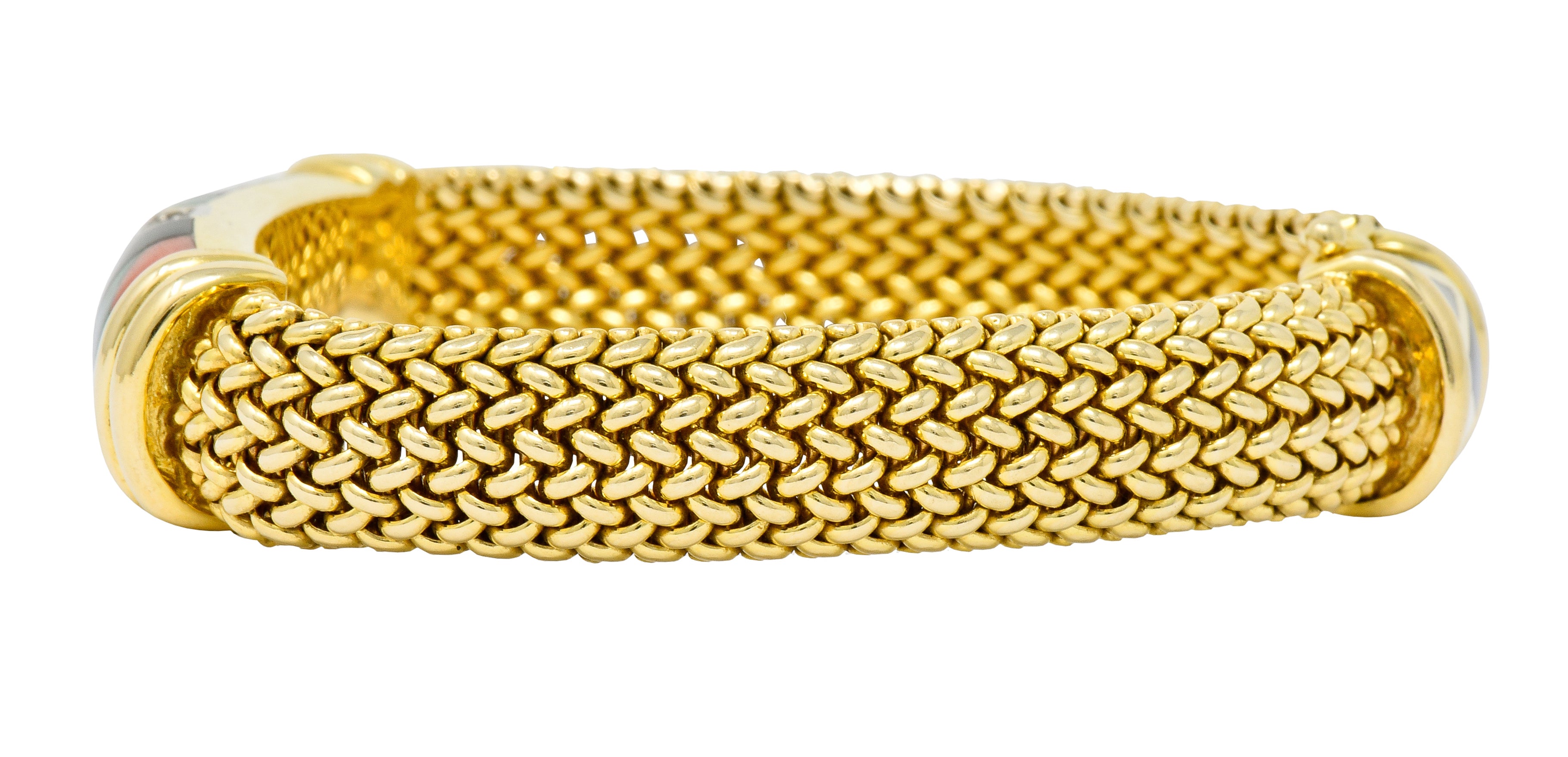 Asch Grossbardt Vintage Diamond Gemstone Inlay 14 Karat Gold Mesh Bracelet - Wilson's Estate Jewelry