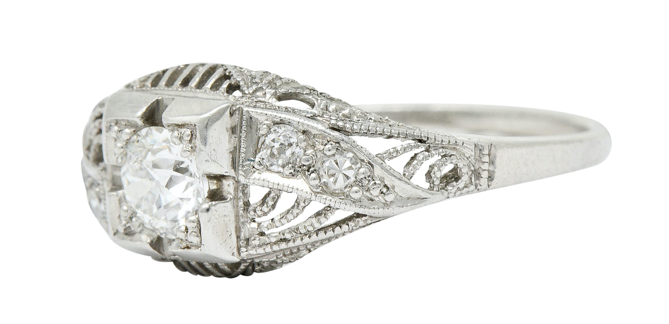 Art Deco 0.45 CTW Diamond Platinum Bombe Engagement RingRing - Wilson's Estate Jewelry