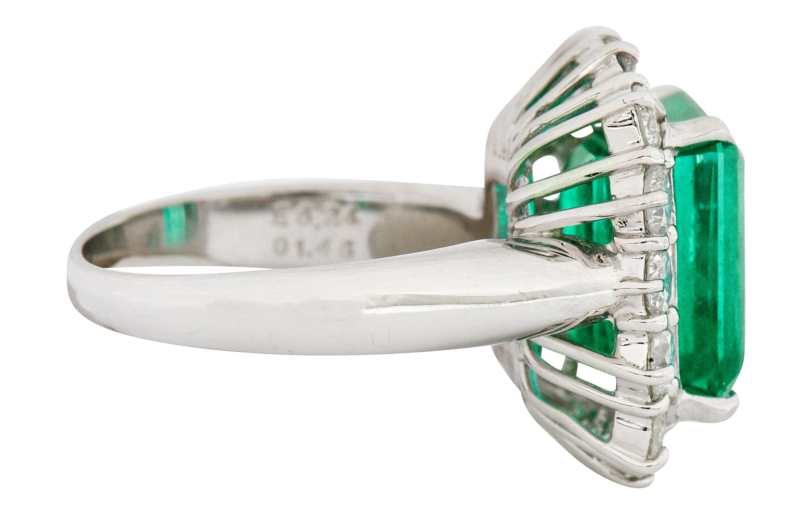 7.70 CTW Colombian Emerald Diamond Platinum Cluster Ring GIARing - Wilson's Estate Jewelry