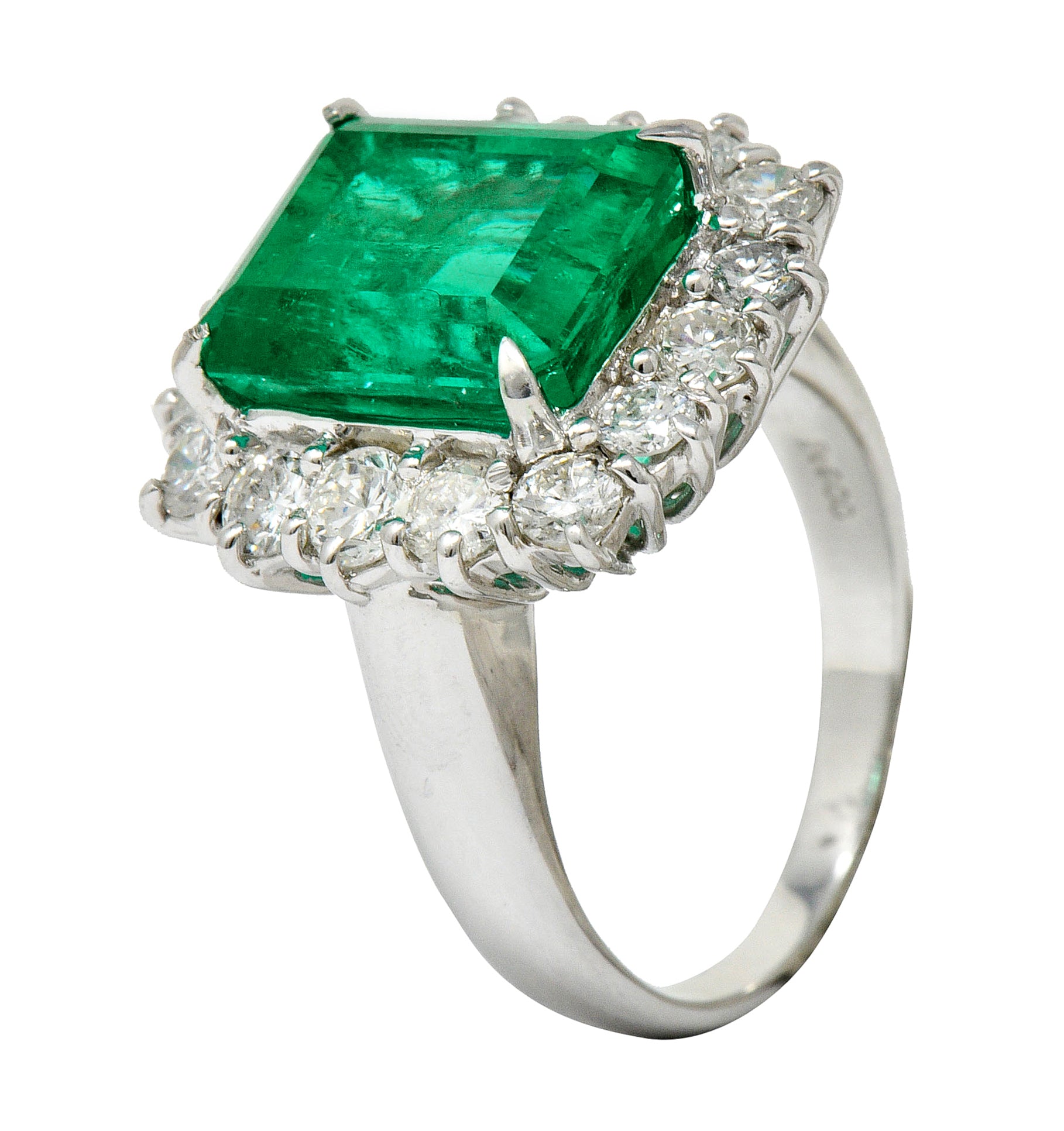 7.70 CTW Colombian Emerald Diamond Platinum Cluster Ring GIARing - Wilson's Estate Jewelry