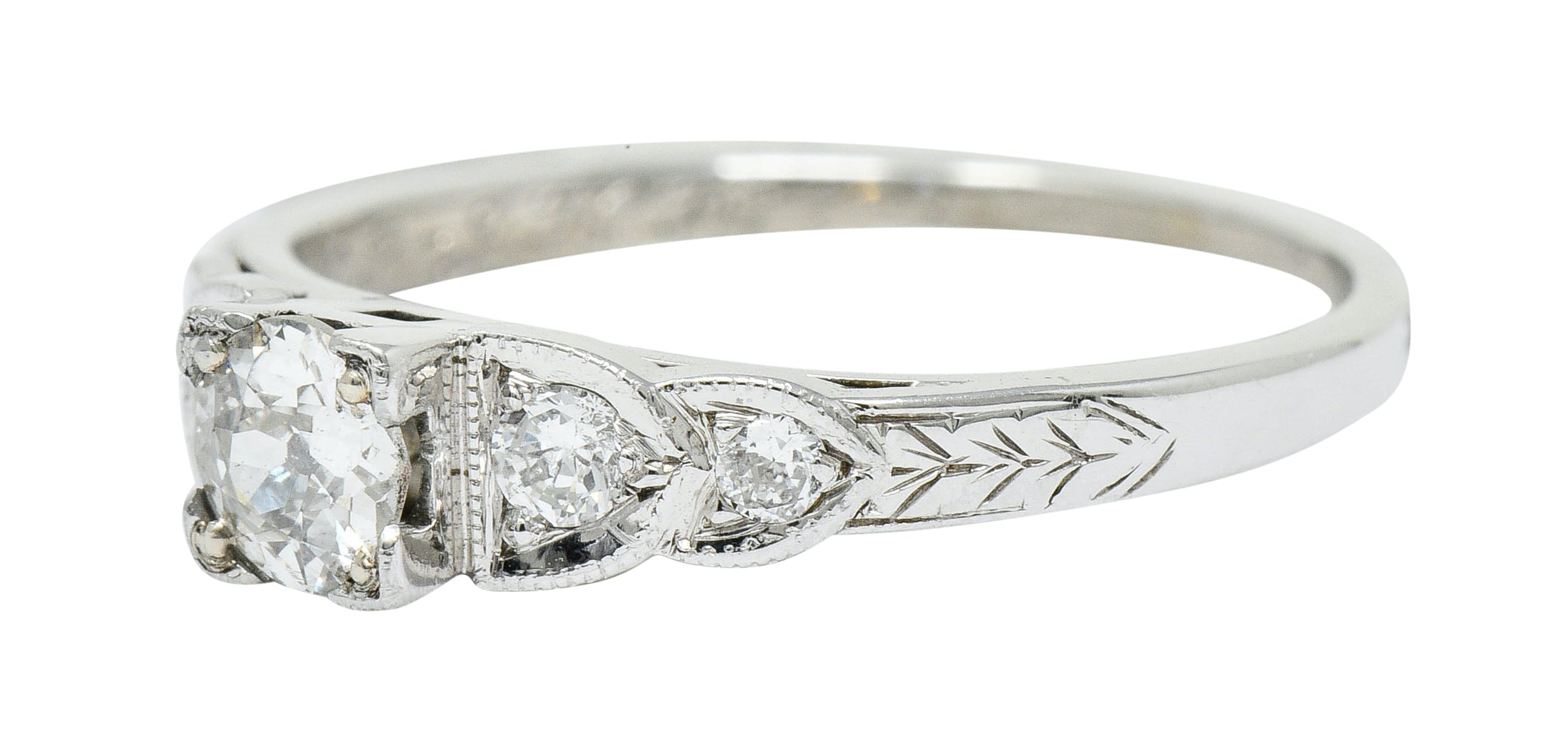 Late Art Deco 0.36 CTW Diamond 14 Karat White Gold Engagement RingRing - Wilson's Estate Jewelry