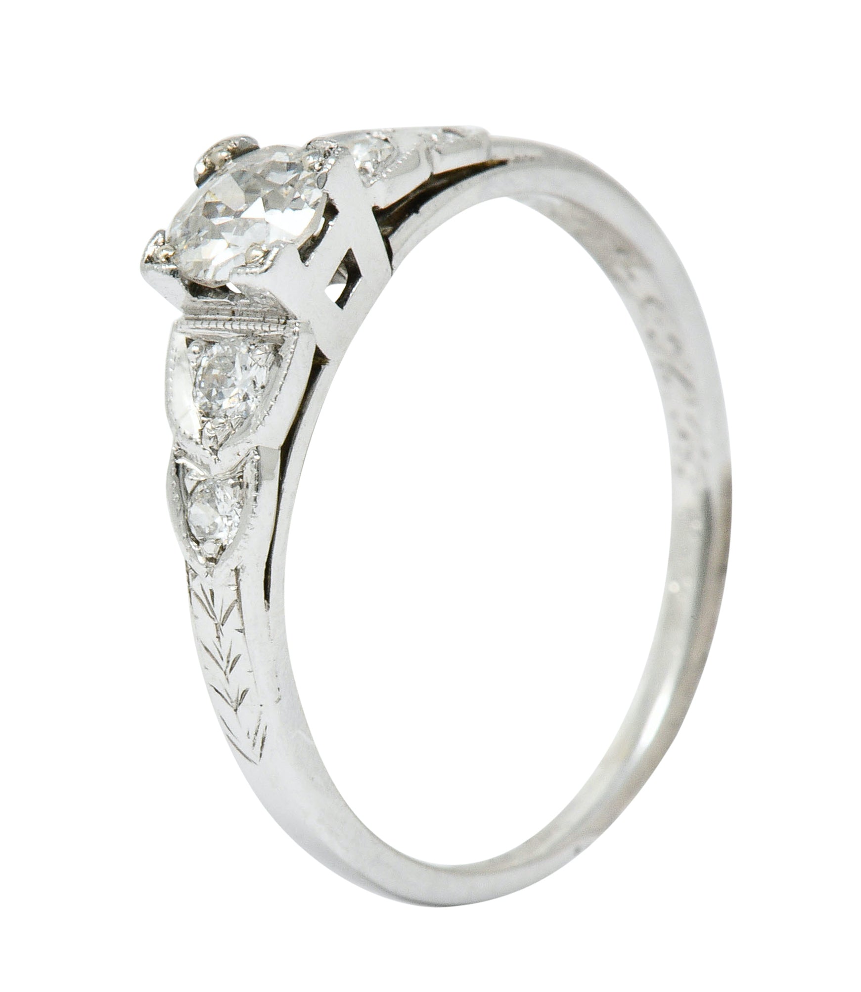 Late Art Deco 0.36 CTW Diamond 14 Karat White Gold Engagement RingRing - Wilson's Estate Jewelry