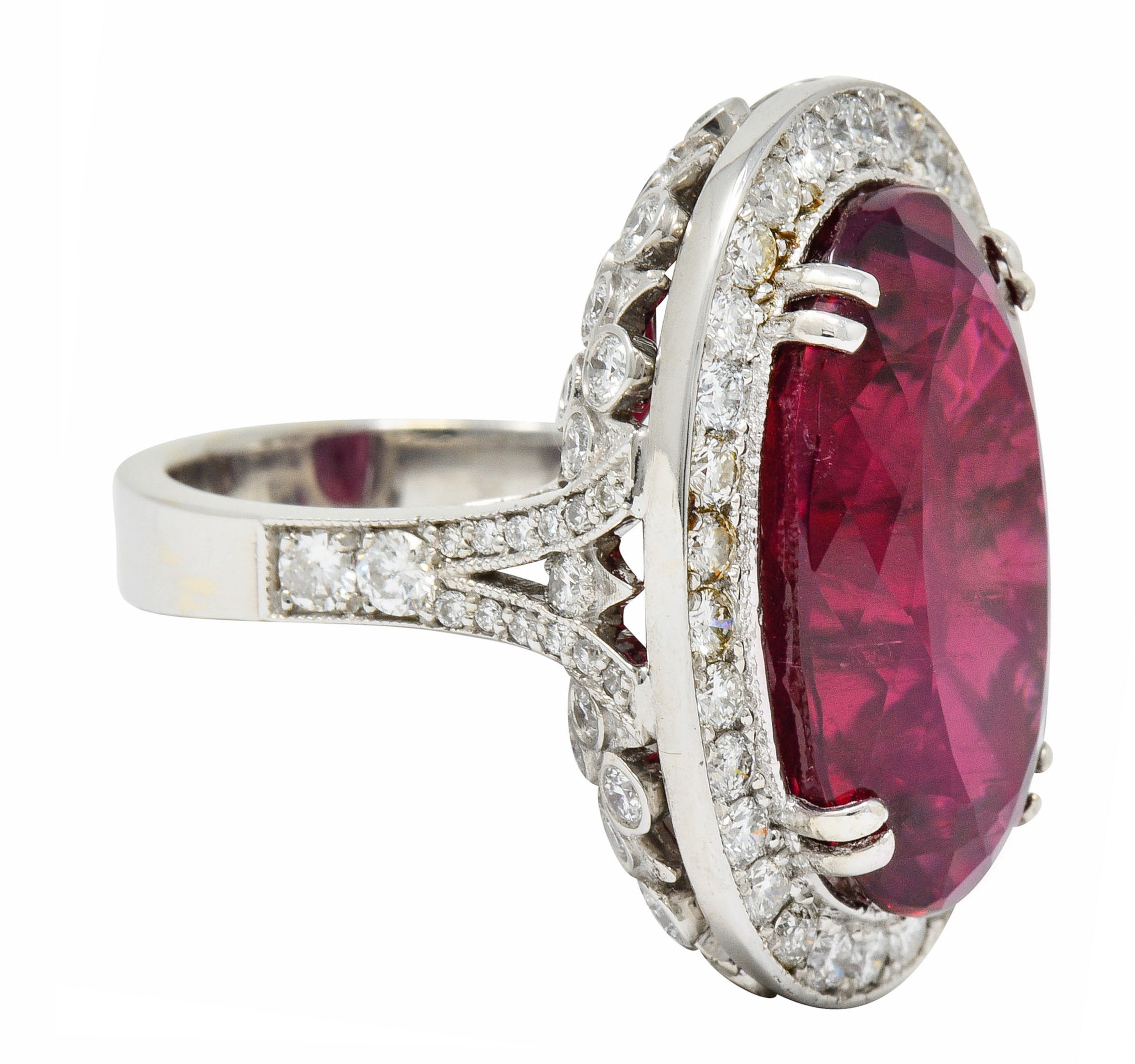 Outstanding 24.00 CTW Rubellite Diamond 18 Karat White Gold Statement RingRing - Wilson's Estate Jewelry