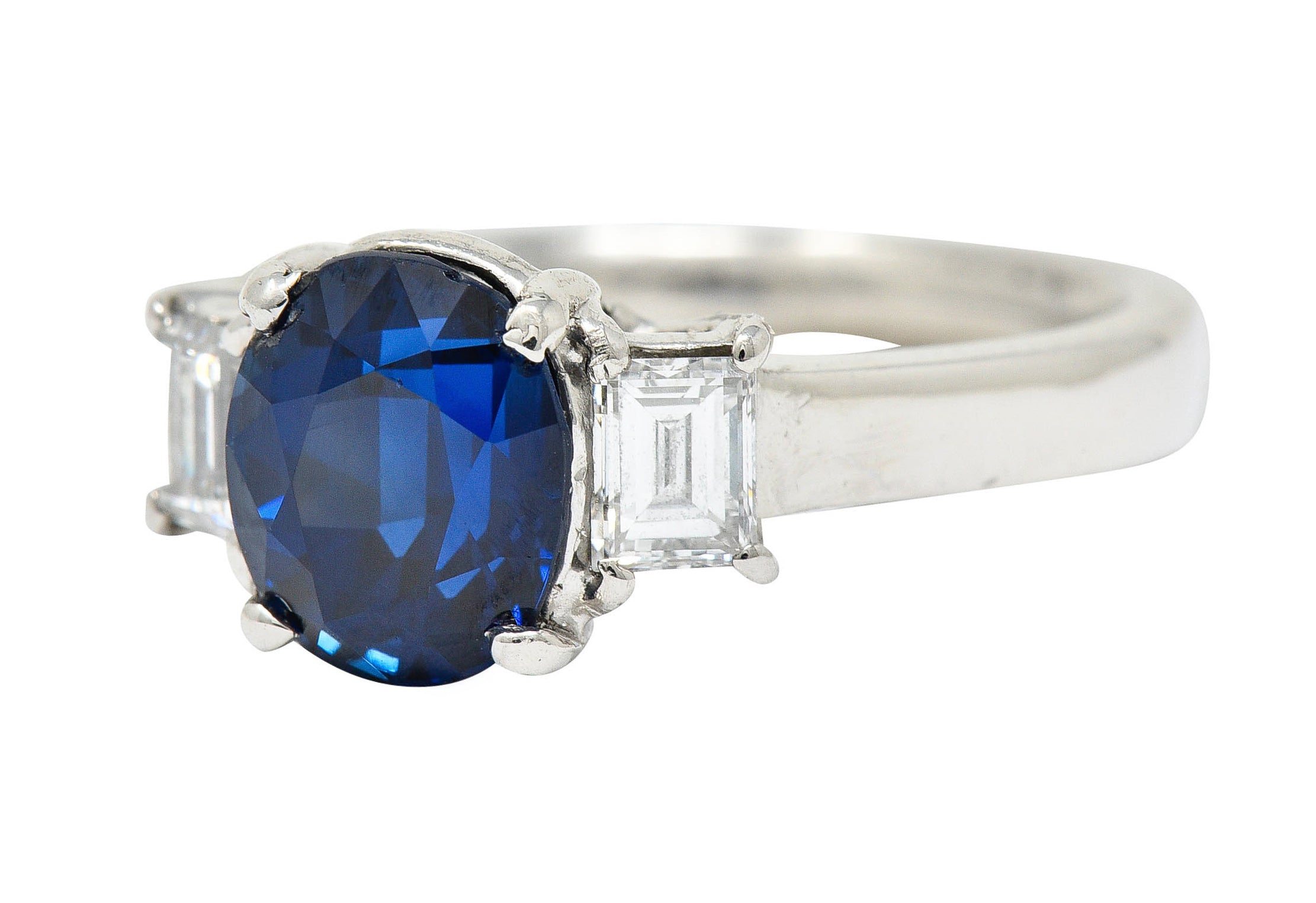 Modern 3.36 CTW Sapphire Diamond Platinum Three Stone RingRing - Wilson's Estate Jewelry