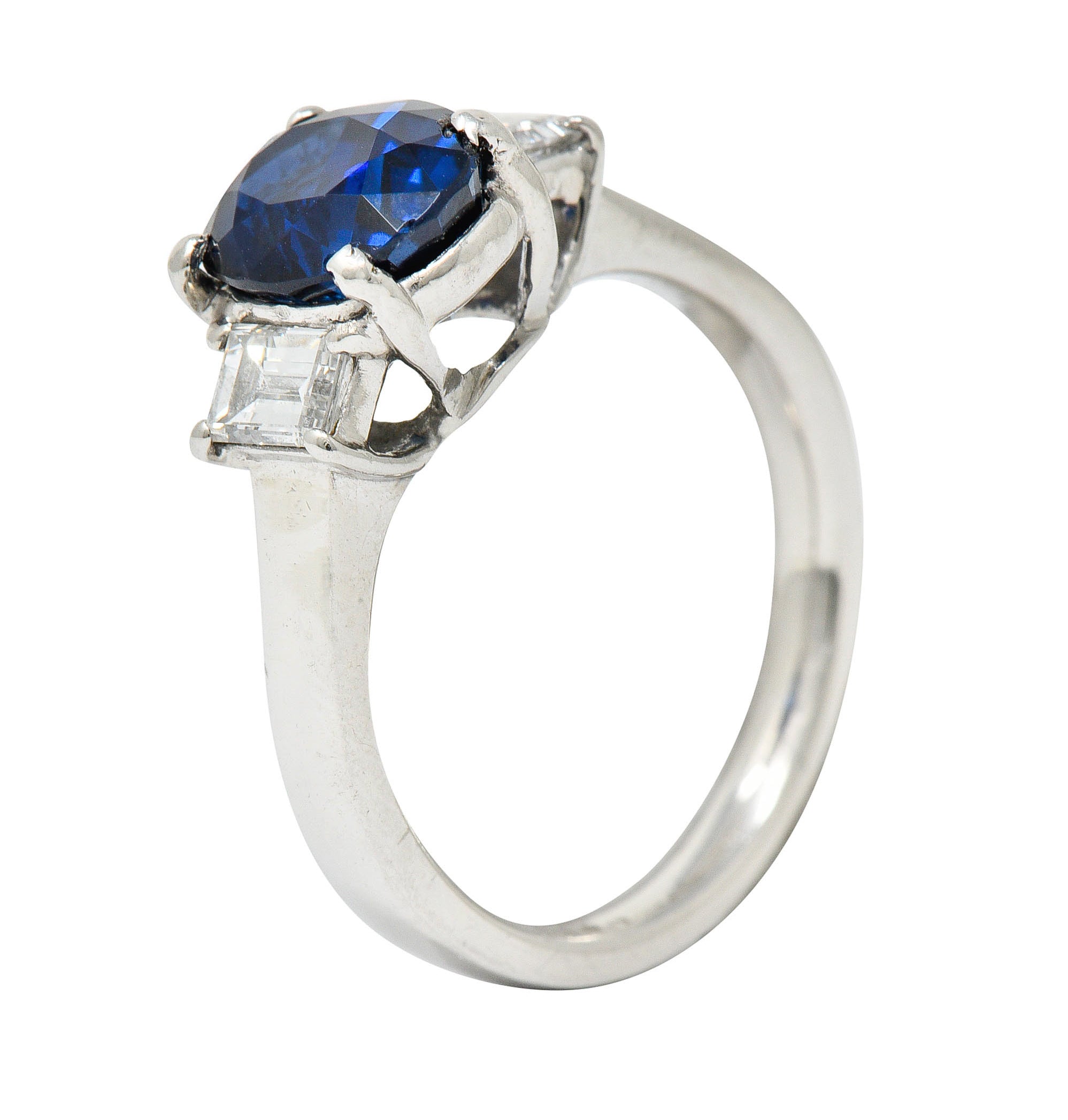 Modern 3.36 CTW Sapphire Diamond Platinum Three Stone RingRing - Wilson's Estate Jewelry