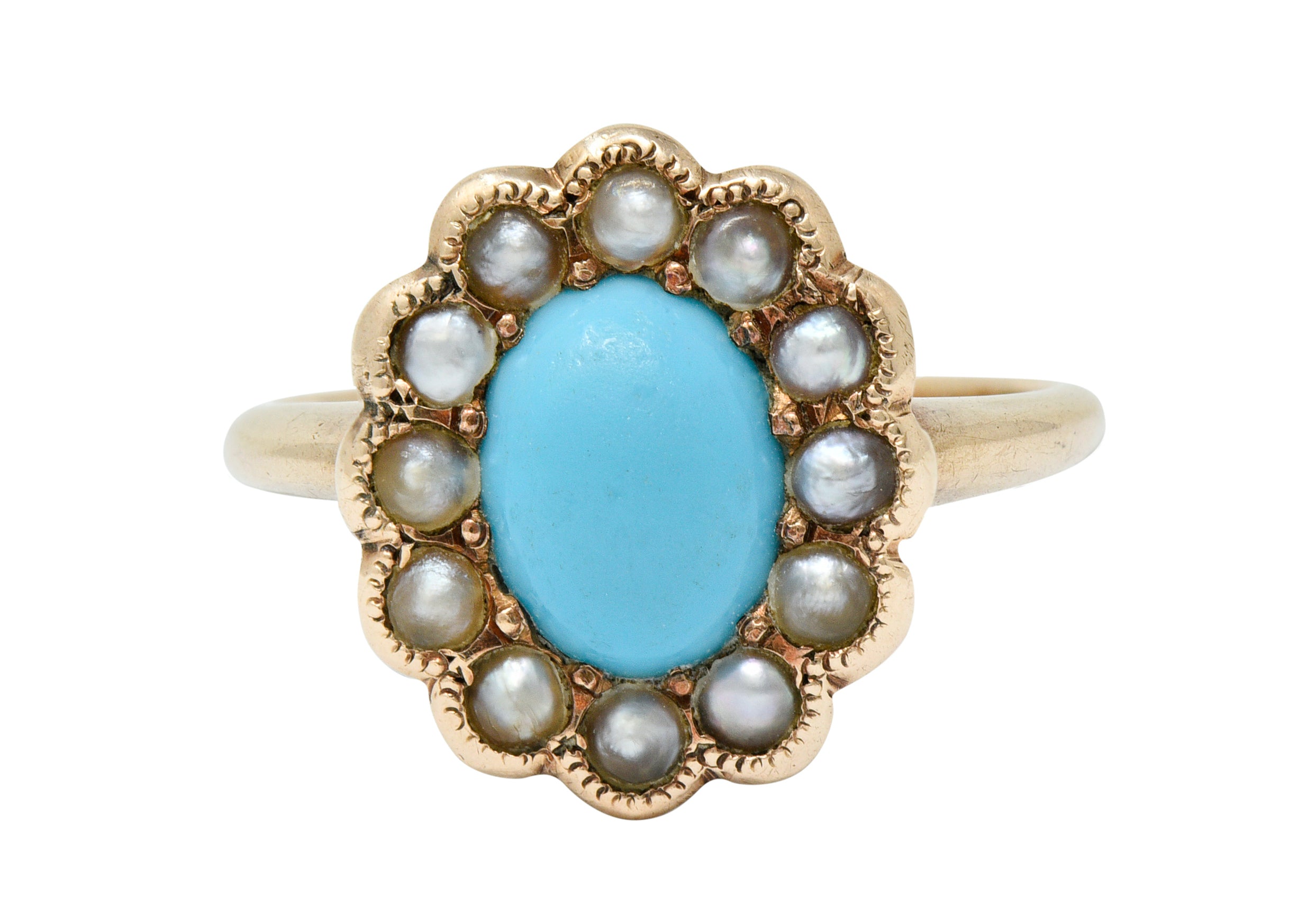 Victorian Turquoise Pearl 14 Karat Rose Gold Cluster RingRing - Wilson's Estate Jewelry