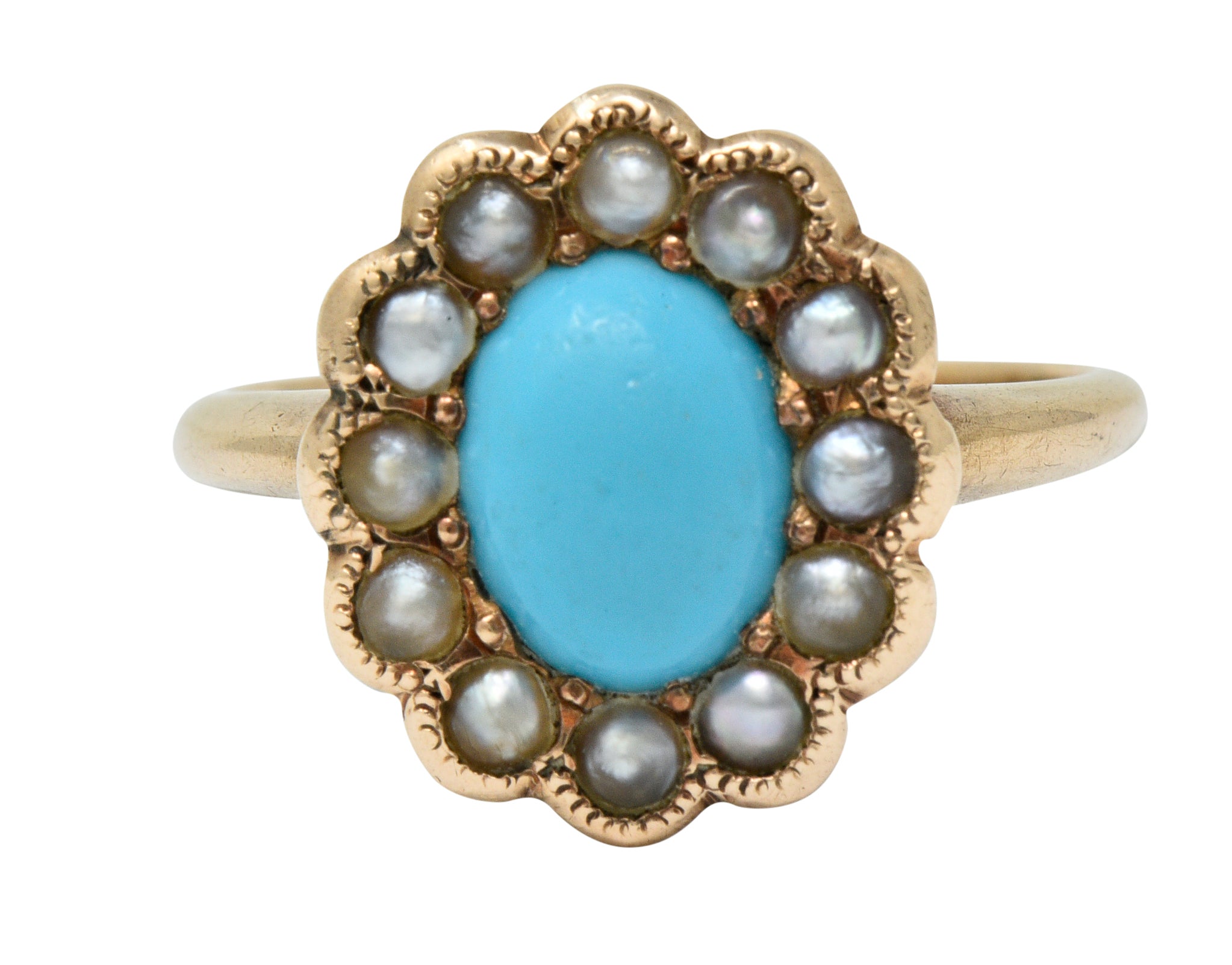 Victorian Turquoise Pearl 14 Karat Rose Gold Cluster RingRing - Wilson's Estate Jewelry