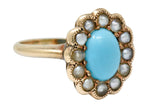Victorian Turquoise Pearl 14 Karat Rose Gold Cluster RingRing - Wilson's Estate Jewelry