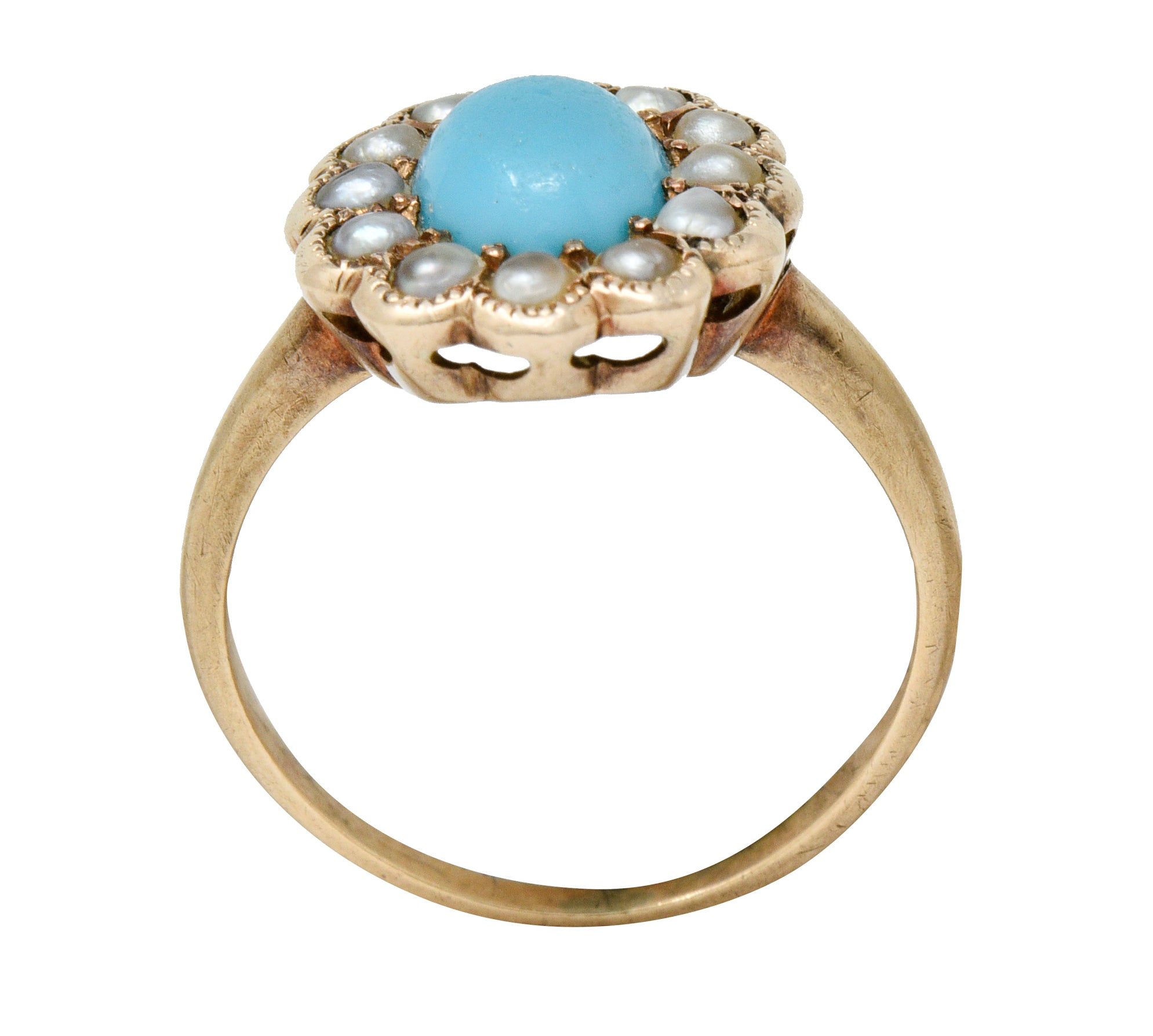 Victorian Turquoise Pearl 14 Karat Rose Gold Cluster RingRing - Wilson's Estate Jewelry