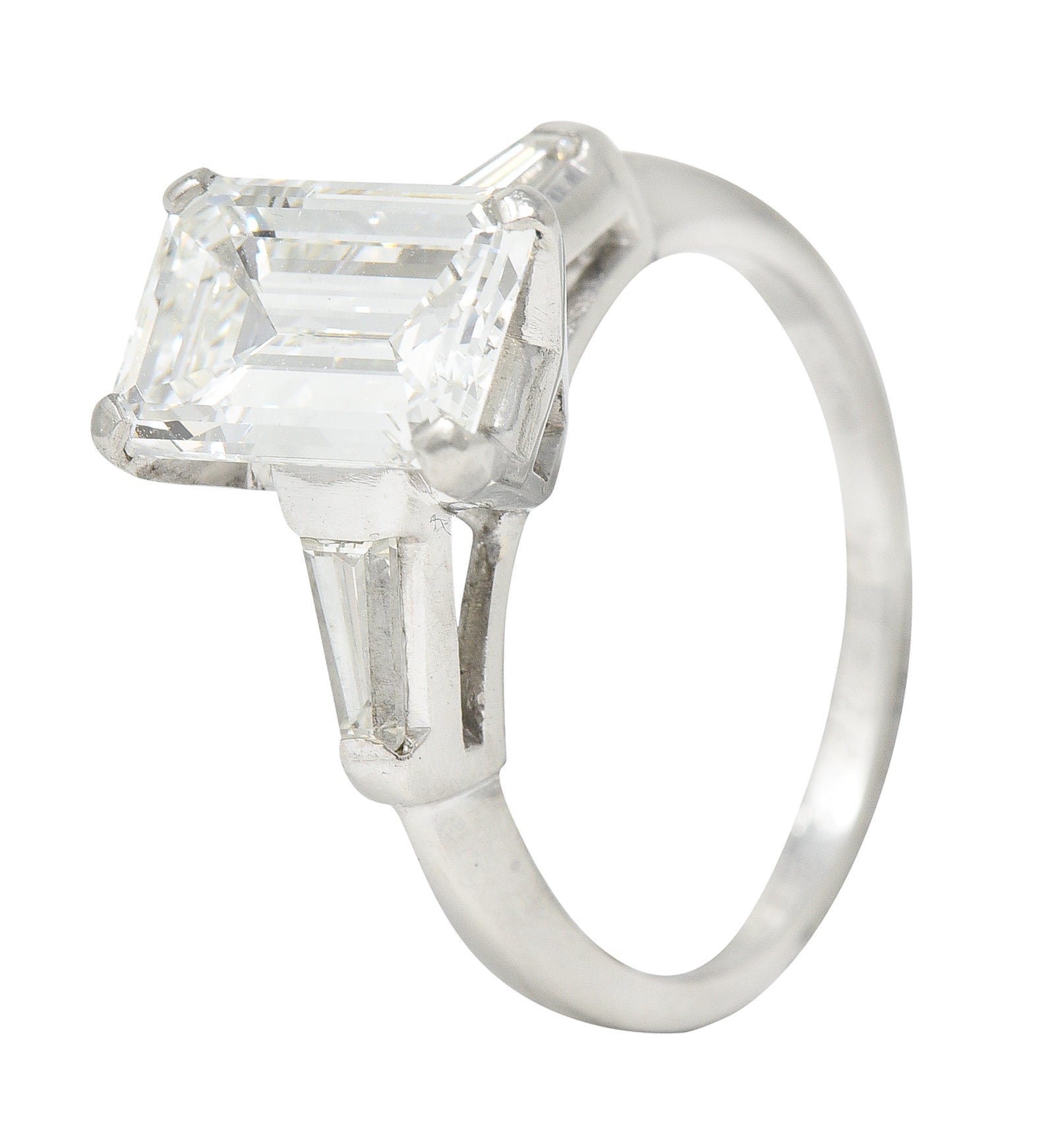 1960's 2.30 CTW Emerald Cut Diamond Platinum Vintage Engagement Ring GIA Wilson's Estate Jewelry