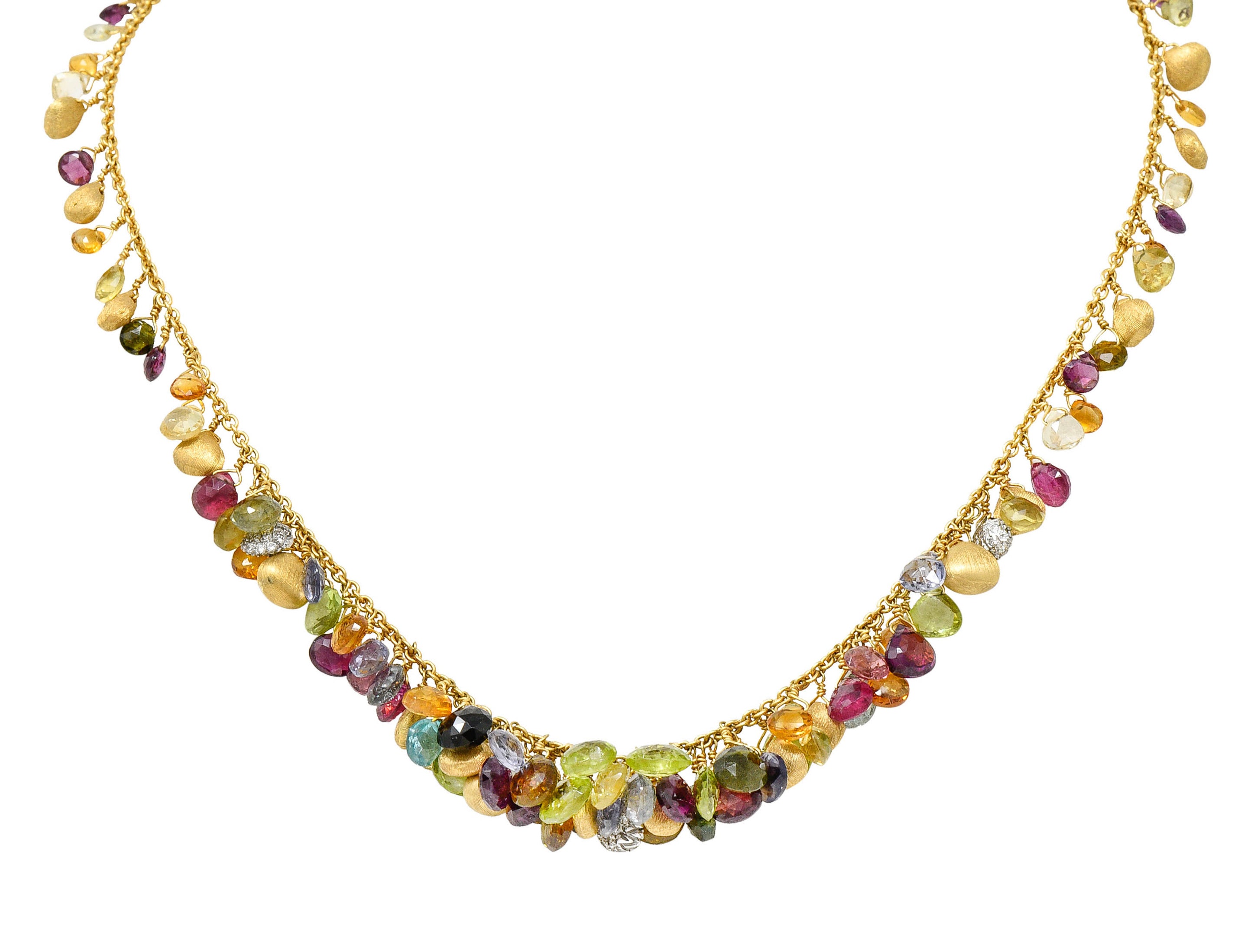 Marco Bicego Multi-Gem Diamond 18 Karat Gold Paradise Droplet NecklaceNecklace - Wilson's Estate Jewelry