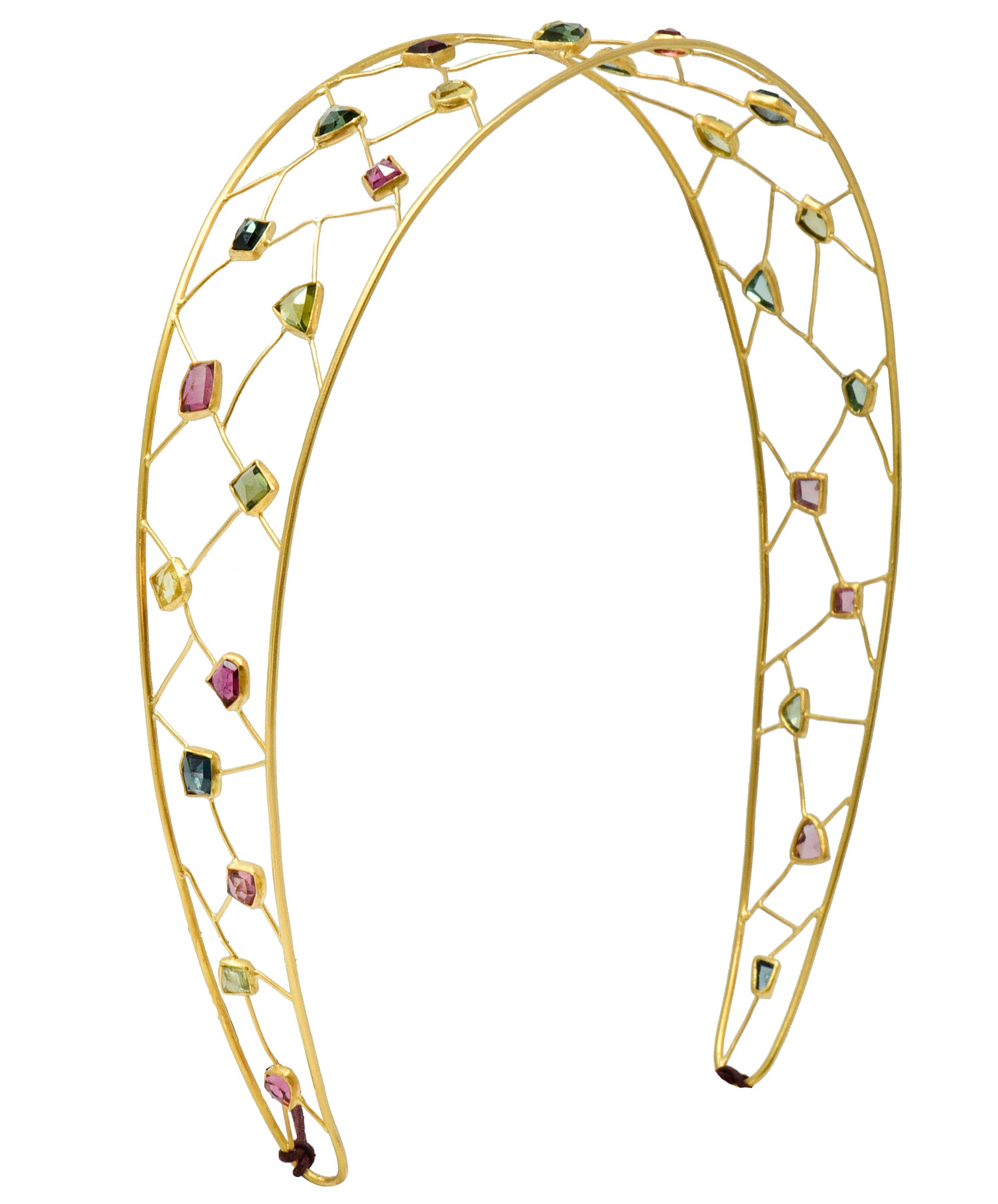 British Topaz Peridot Tourmaline Multi-Gem 18 Karat Gold HeadbandNecklace - Wilson's Estate Jewelry