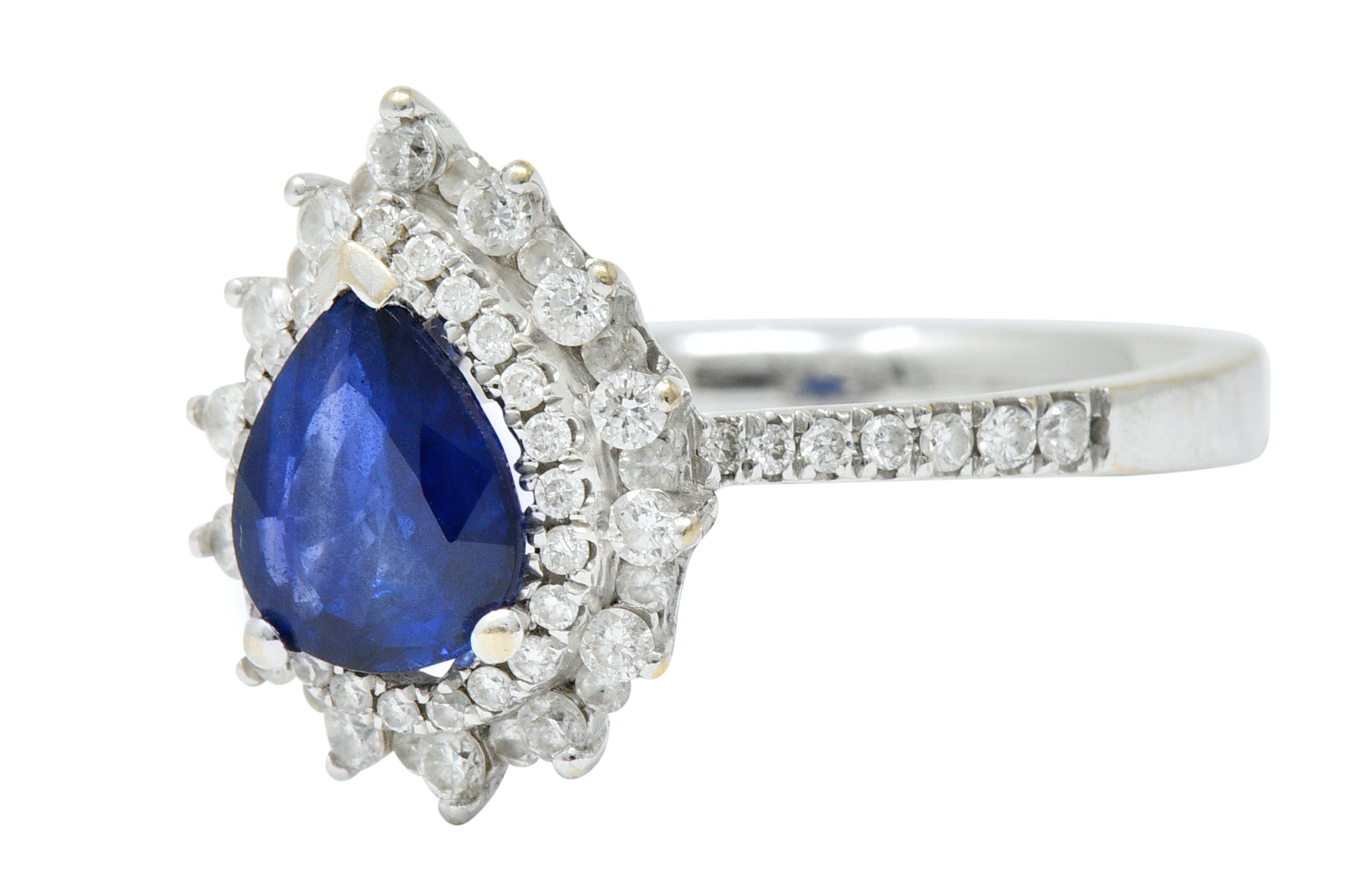 Contemporary 1.66 CTW Sapphire Diamond 18 Karat White Gold Cluster RingRing - Wilson's Estate Jewelry