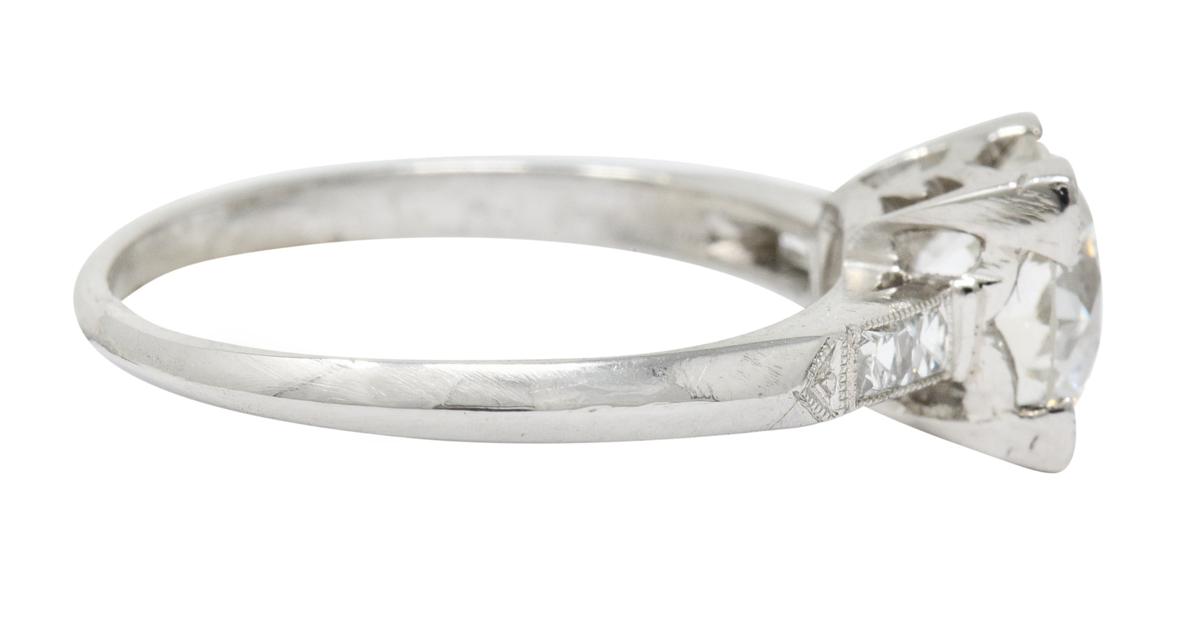 Retro 1.54 CTW Diamond Platinum Engagement Ring GIA Circa 1940 Wilson's Estate Jewelry