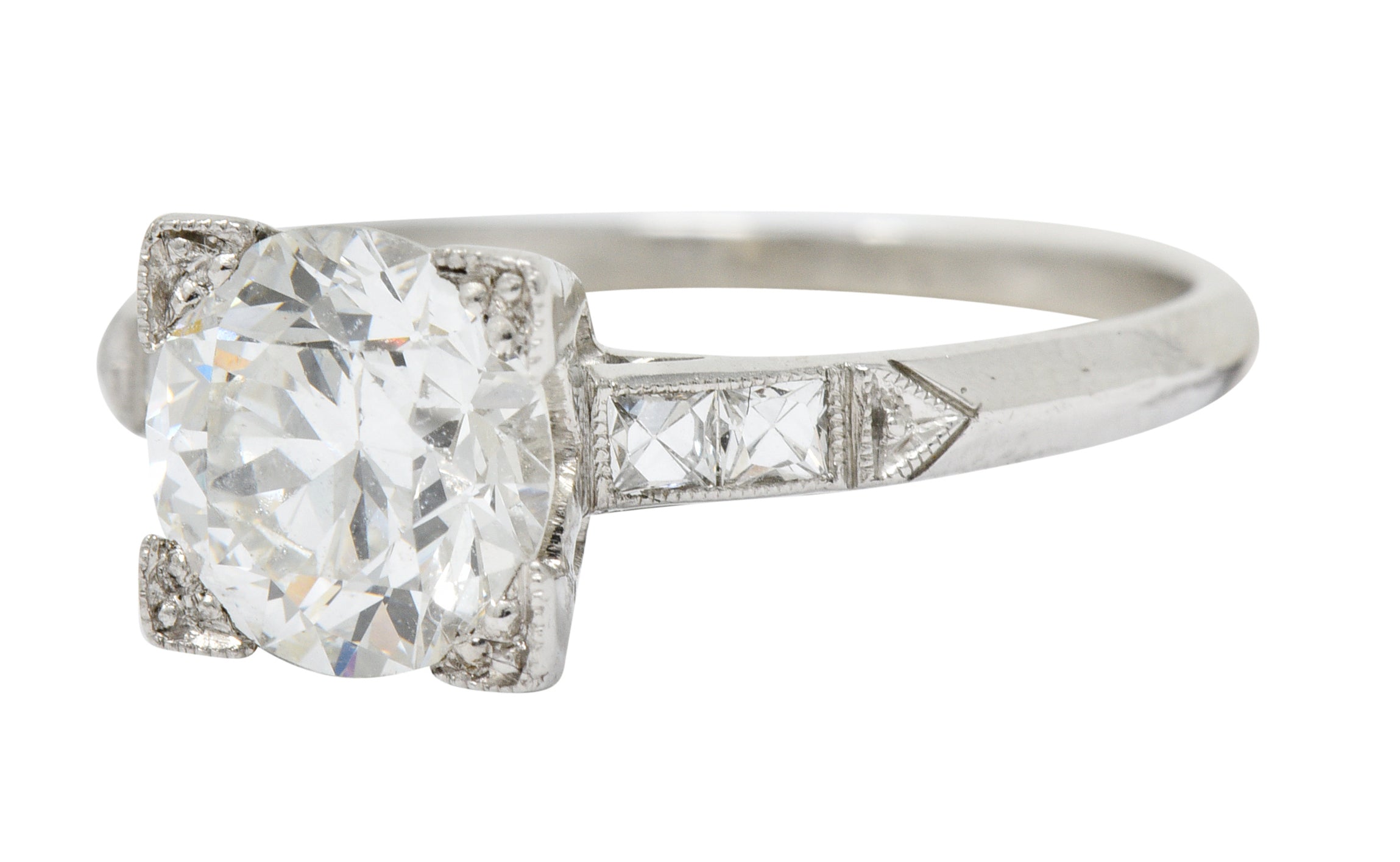 Retro 1.54 CTW Diamond Platinum Engagement Ring GIA Circa 1940 Wilson's Estate Jewelry