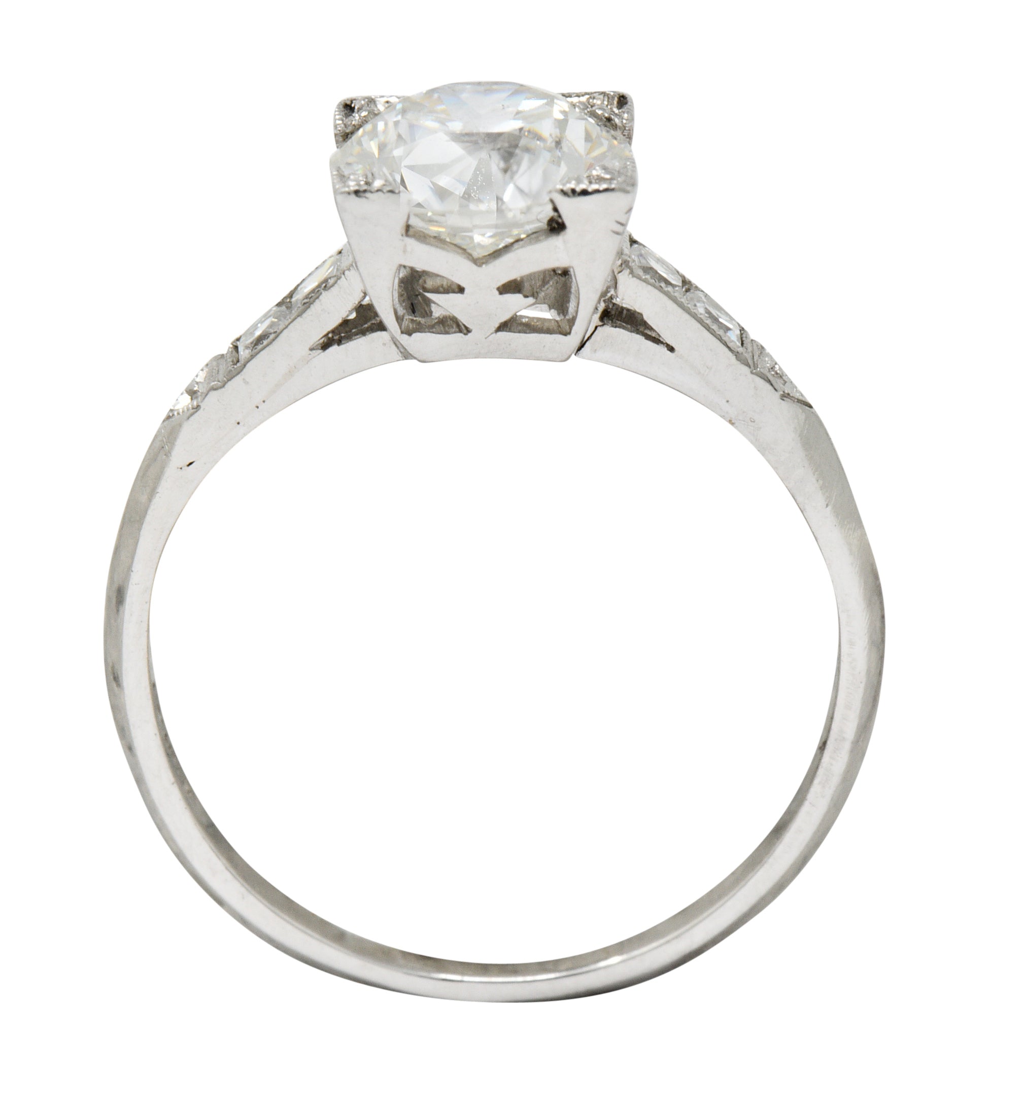 Retro 1.54 CTW Diamond Platinum Engagement Ring GIA Circa 1940 Wilson's Estate Jewelry